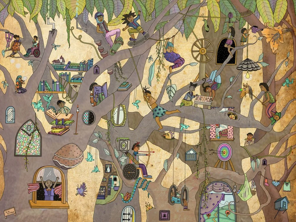 "In Which They Lived (furiously, fearlessly)....in trees (#1)" by the wonderful Shloka M. Ettna (reposted with permission from the artist).