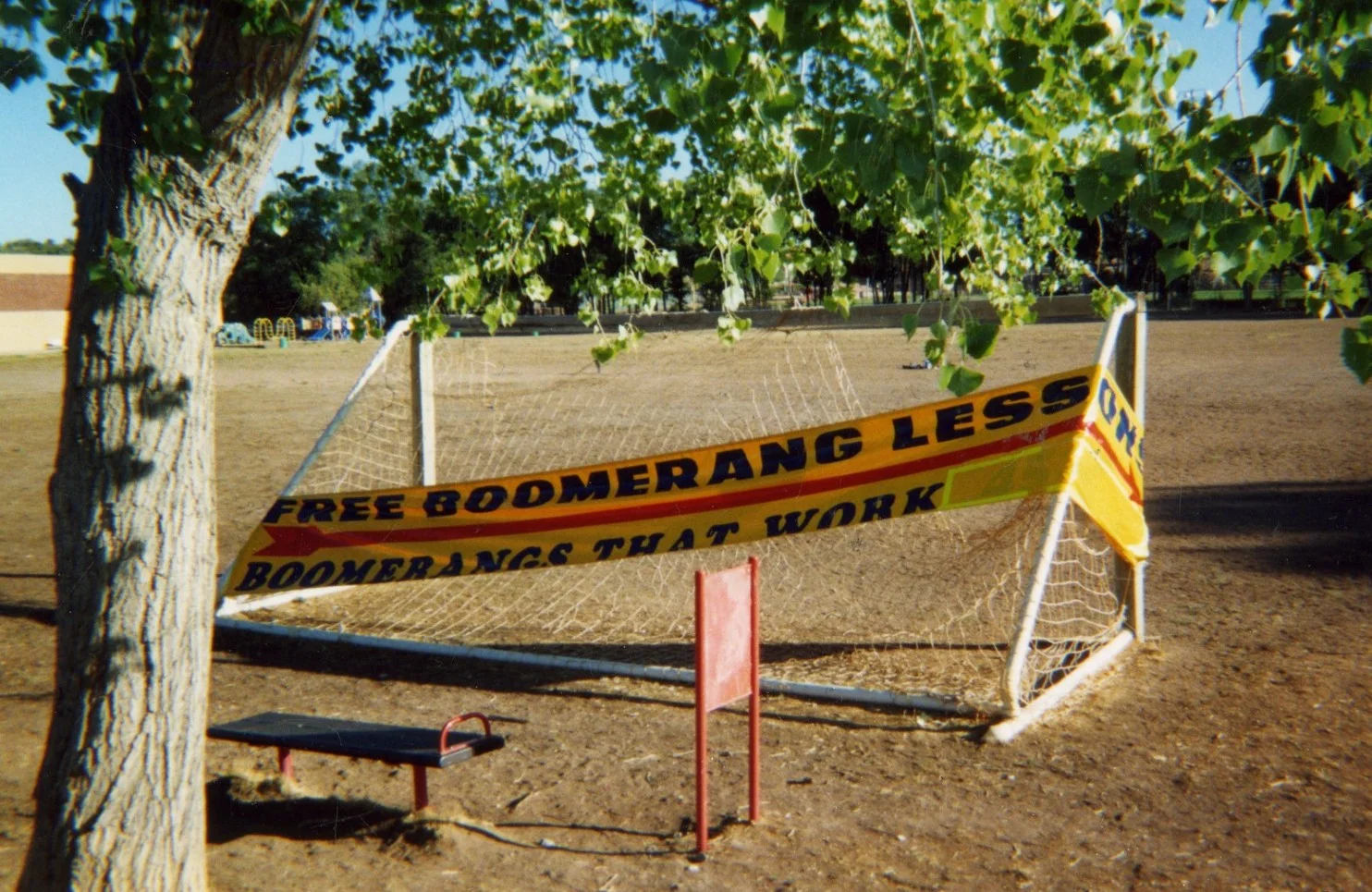 Banner used since 1989, for boomerang lessons all over