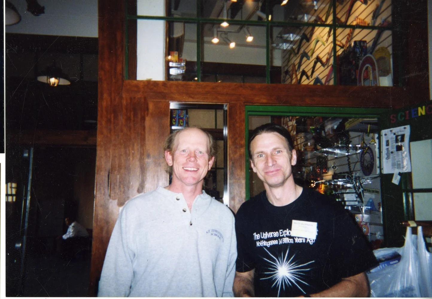 Matt with Director/Actor Ron Howard, his customer at Science Toy Magic in Santa Fe, New Mexico