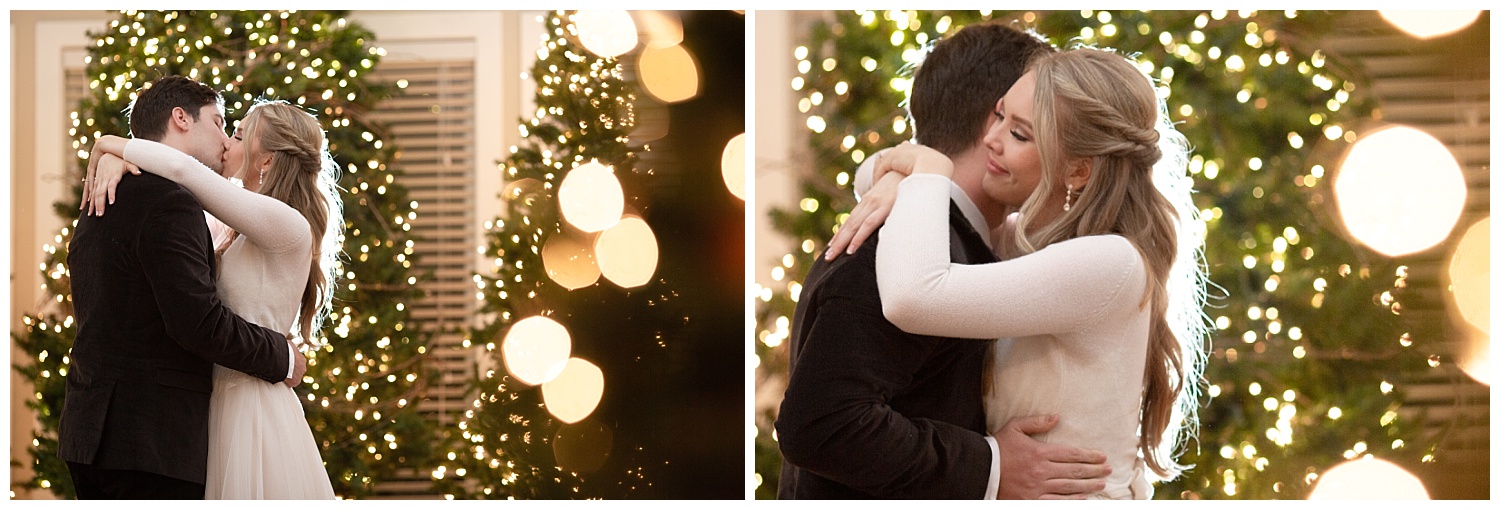 The bride kisses her new husband during their first dance