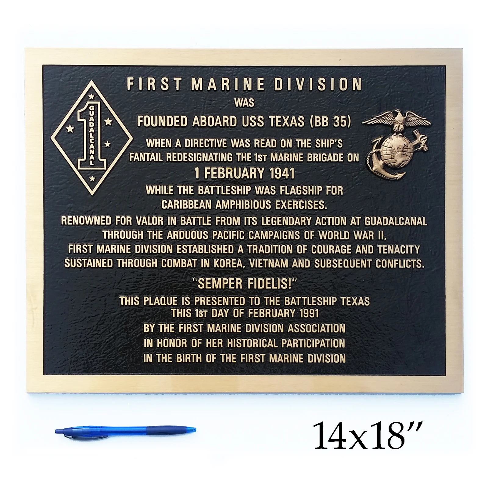 Battleship Texas Bronze Plaque