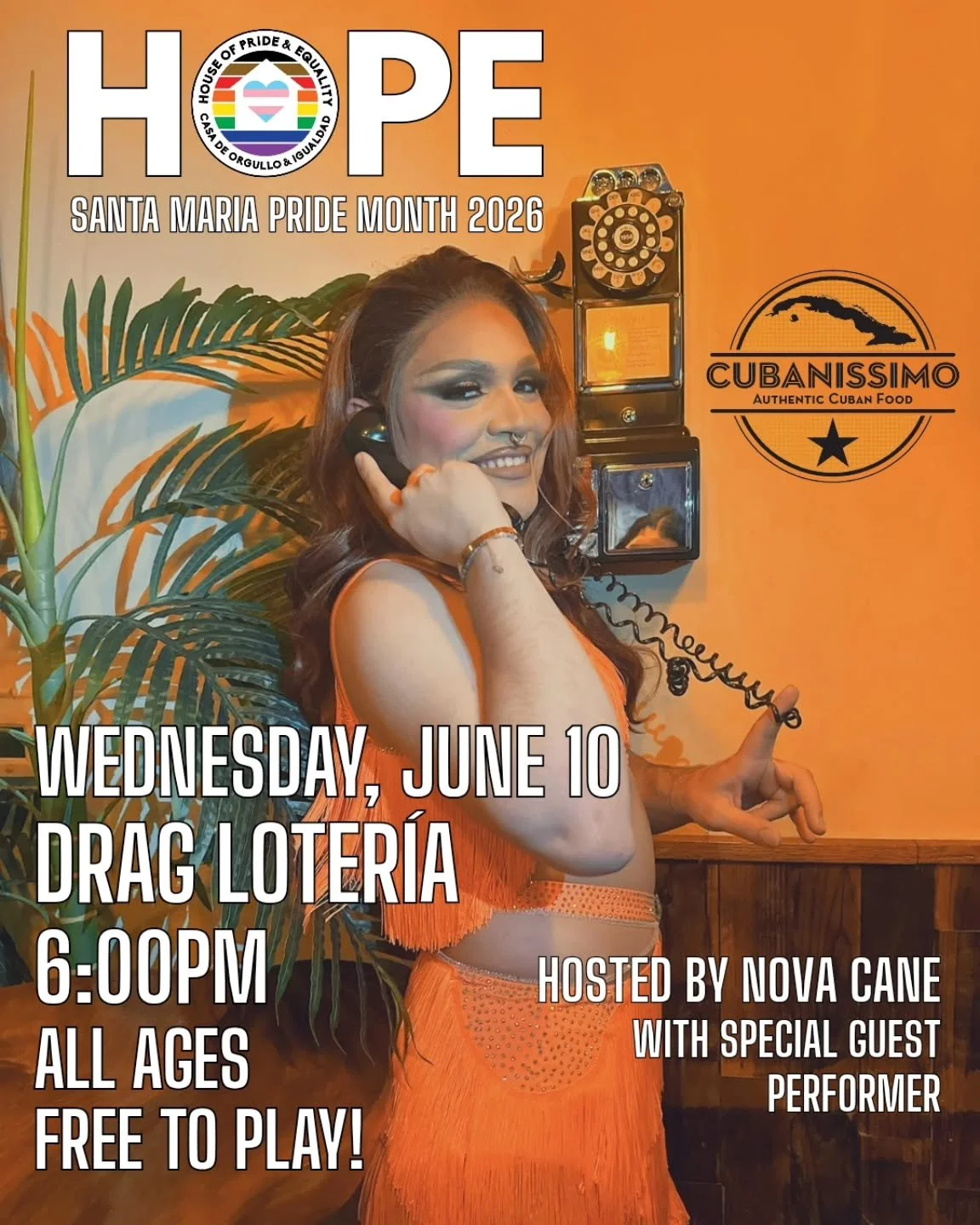 Join us at Cubanissimo Cafe on Wednesday, June 10, at 6PM for Drag Loter&iacute;a! Hosted by the fabulous Nova Cane, it&rsquo;s an all-ages, free-to-play loter&iacute;a night with incredible drag queen performances. Come for the fun and stay for the 