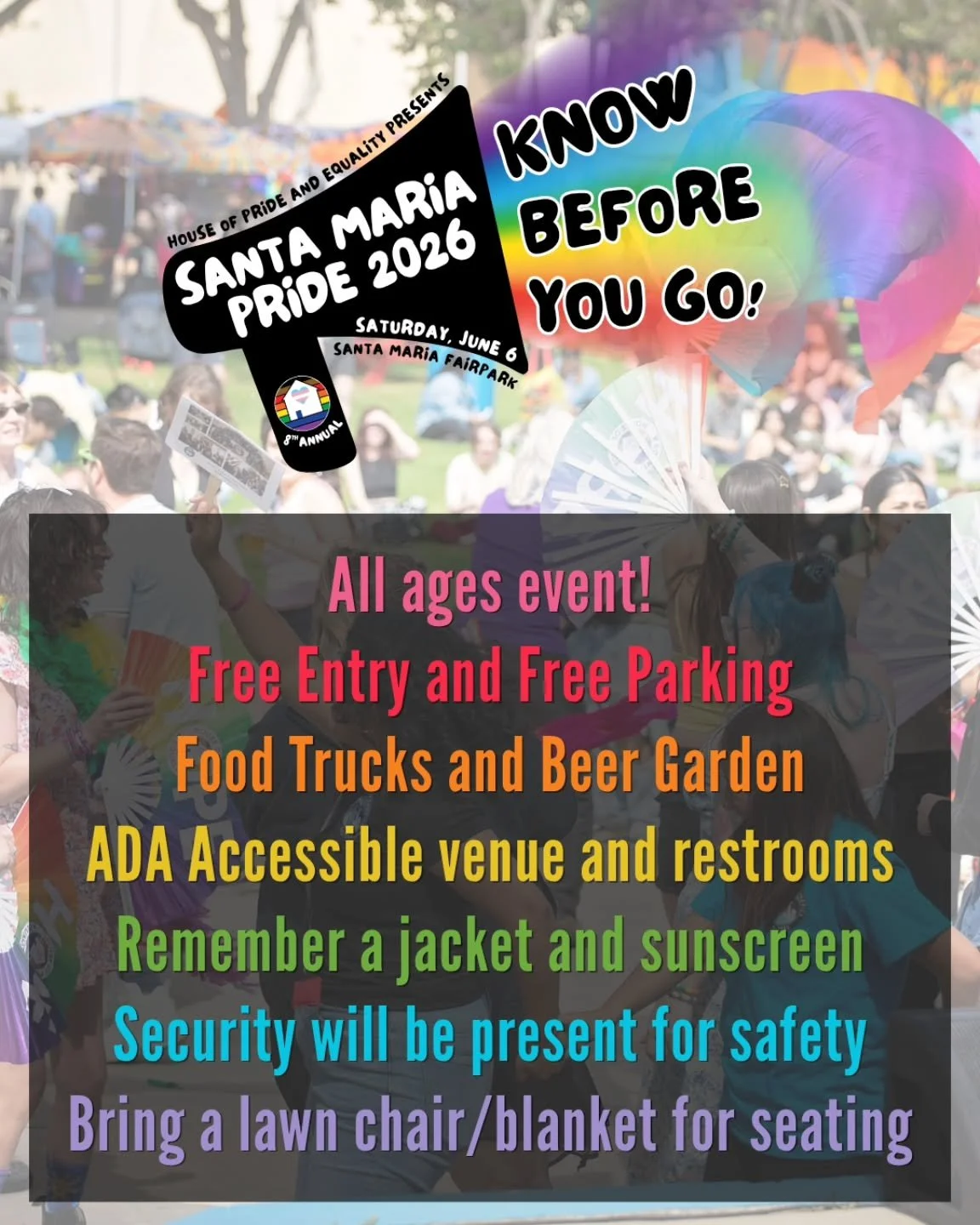 Here's some things you may want to know before heading to Santa Maria Pride. See you all tomorrow at the Santa Maria Fairpark from 11am-5pm! 🌈