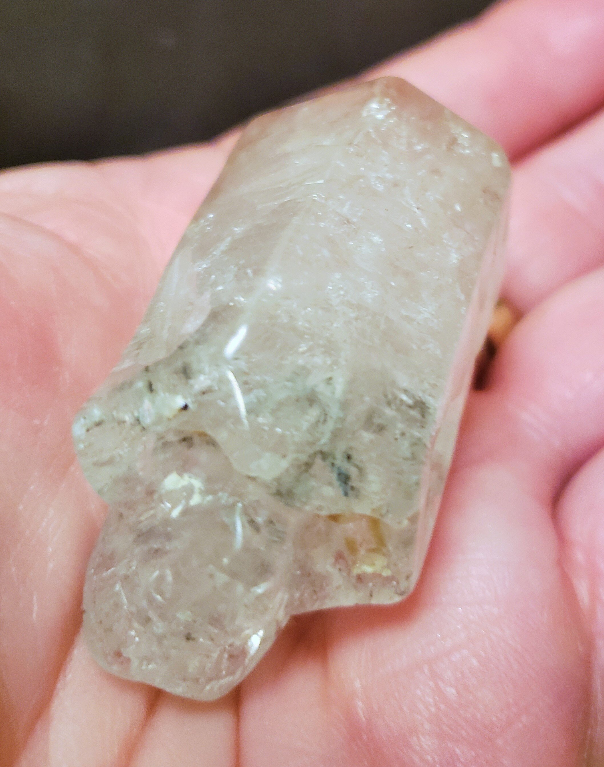 Skull, Clear quartz carving on crystal point, #002