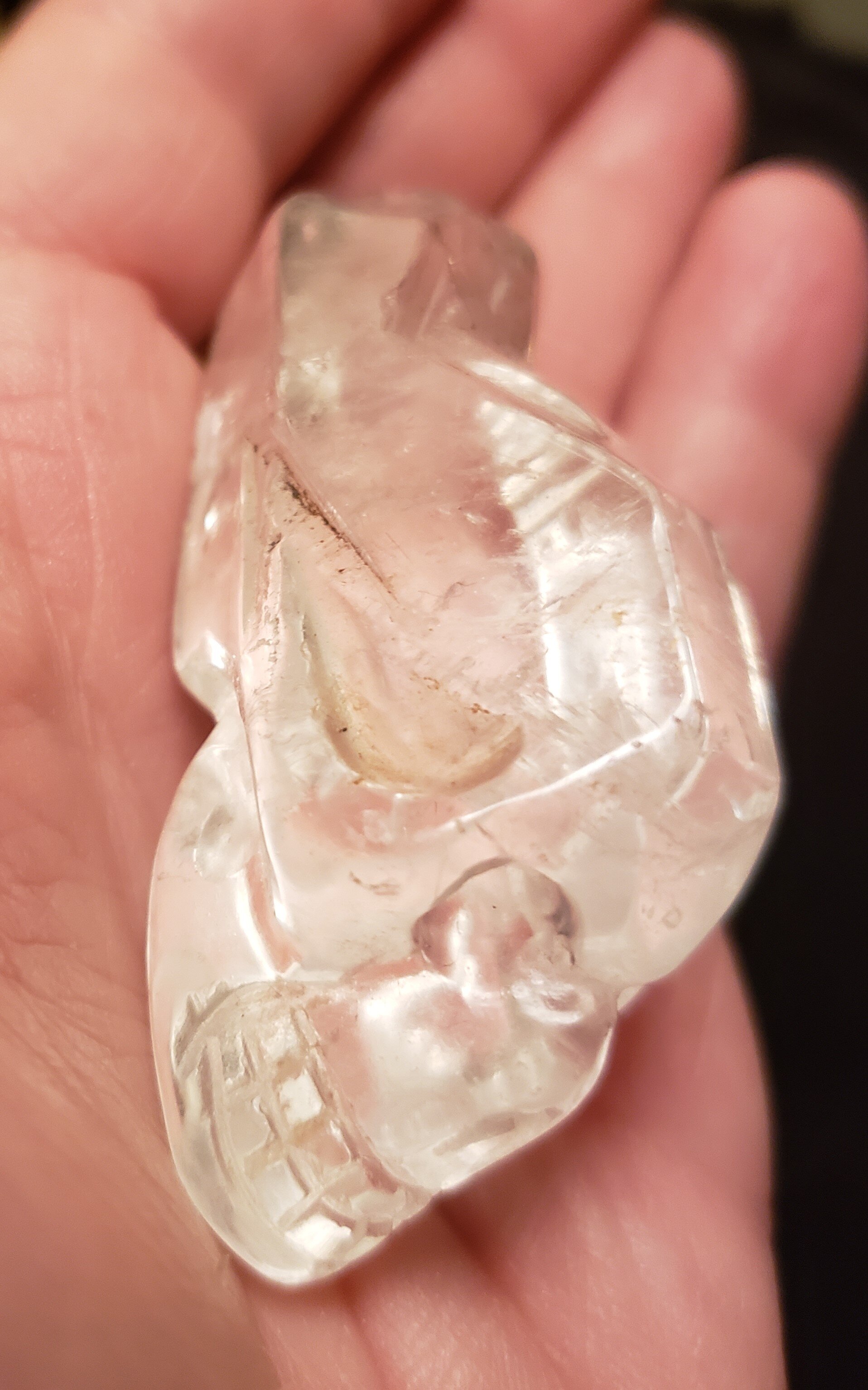 Skull. Clear Quartz Carving on Quartz Point, #003