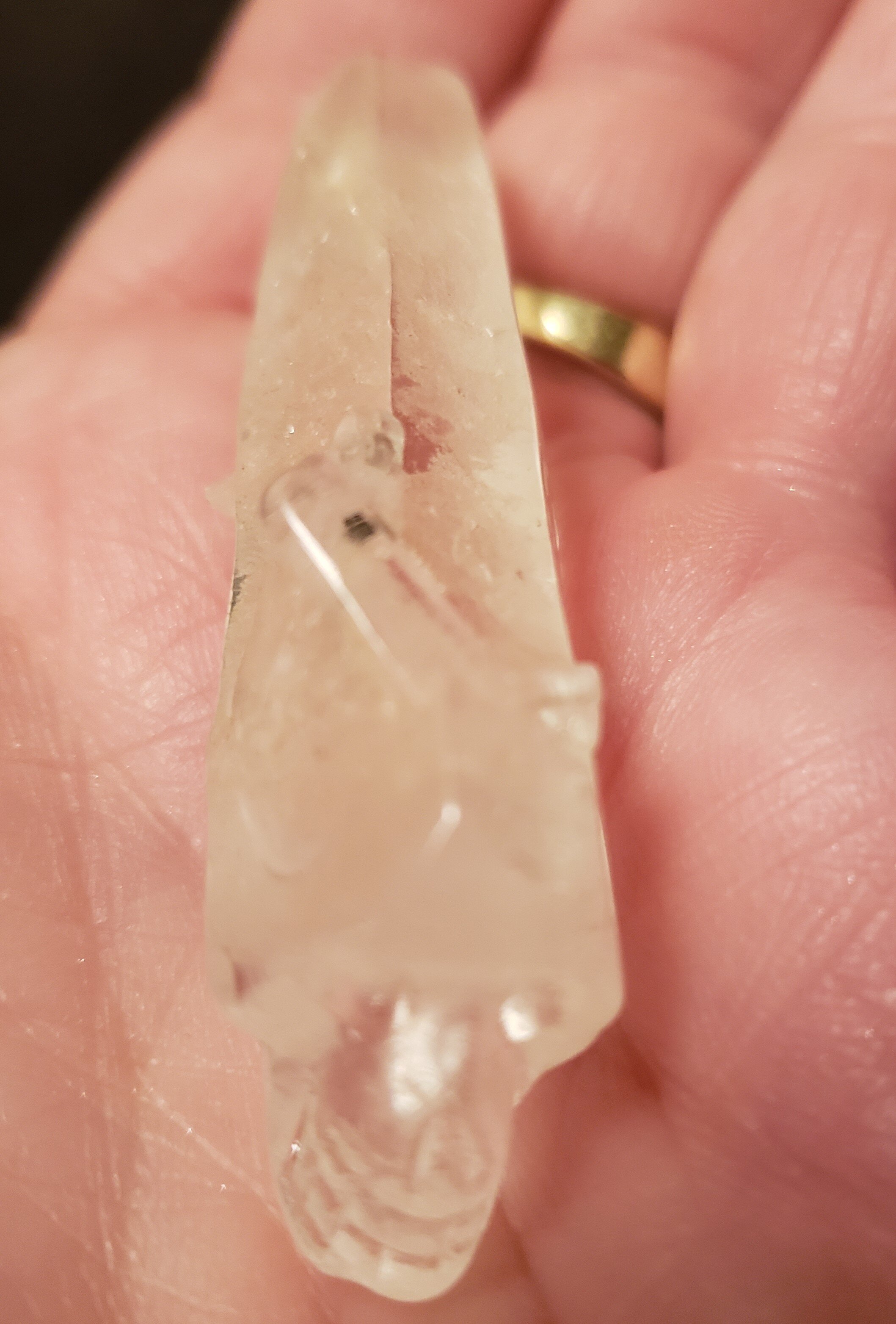 Skull, Clear Quartz Carving on a Crystal Point, #004