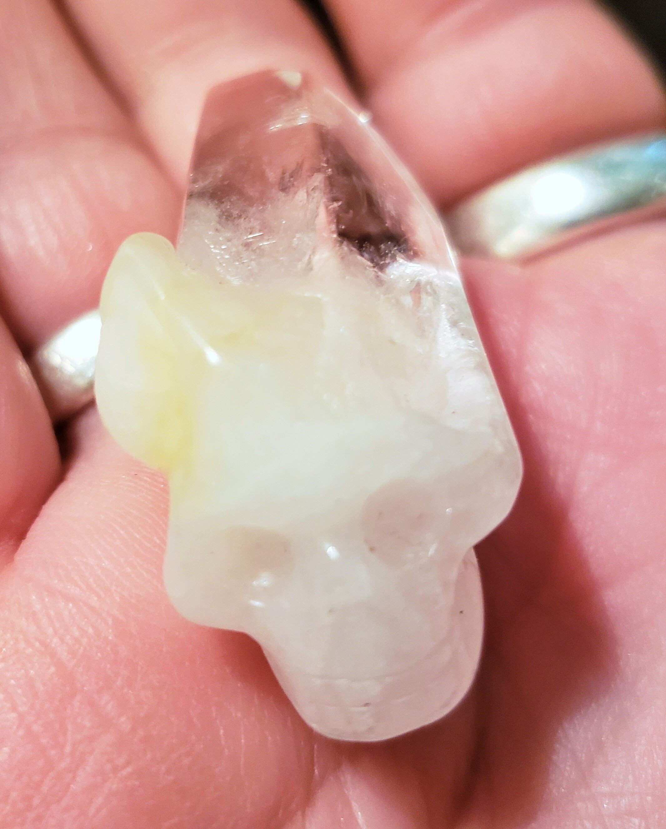 Skull, Clear Quartz Carving on a Crystal Point, #005