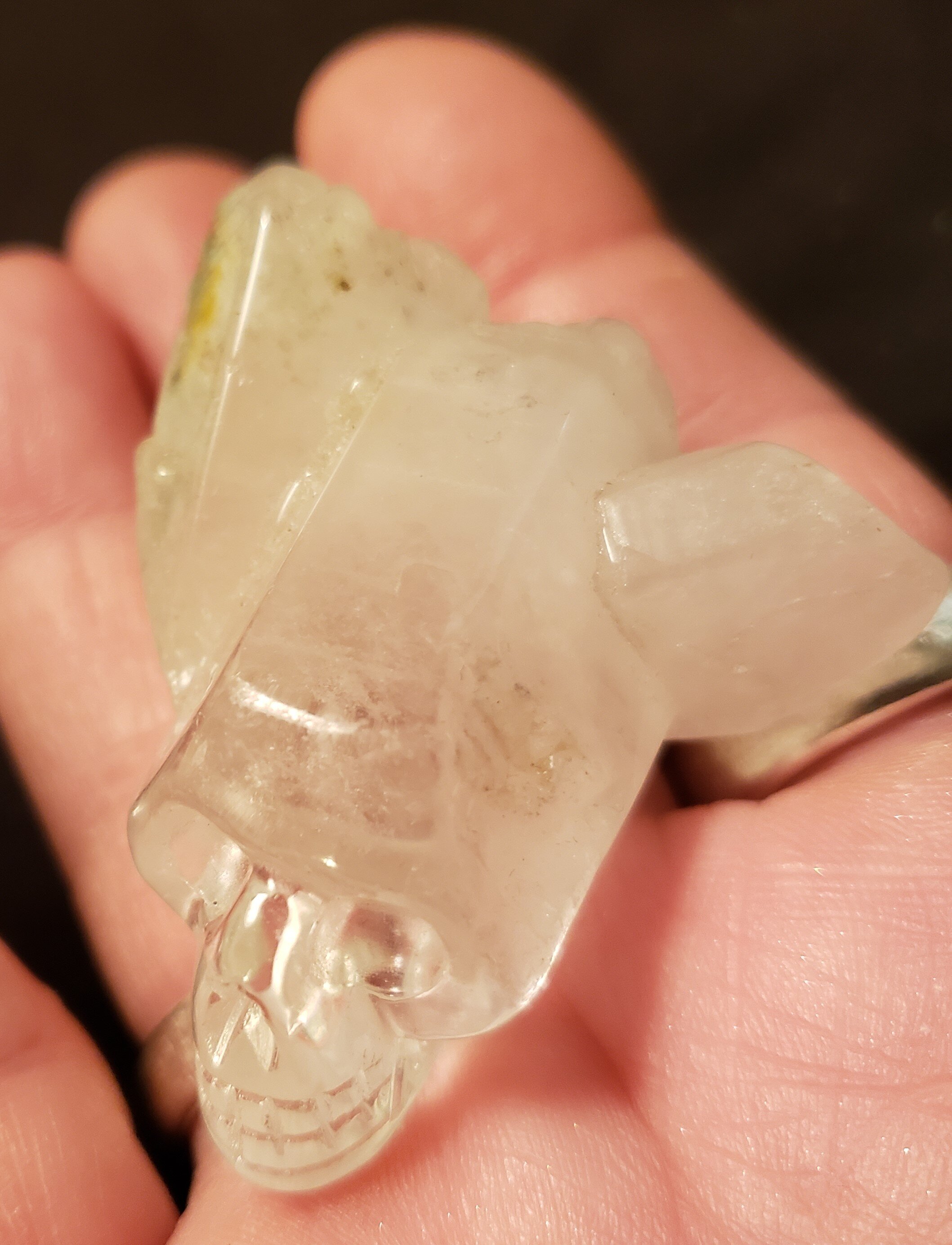 Skull, Clear Quartz Carving on Crystal Point, #006
