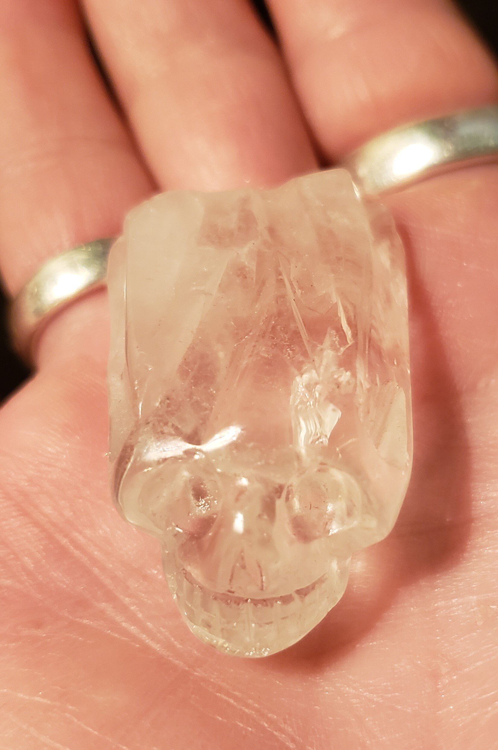 Skull, Clear Quartz Carving on Crystal Point, #007