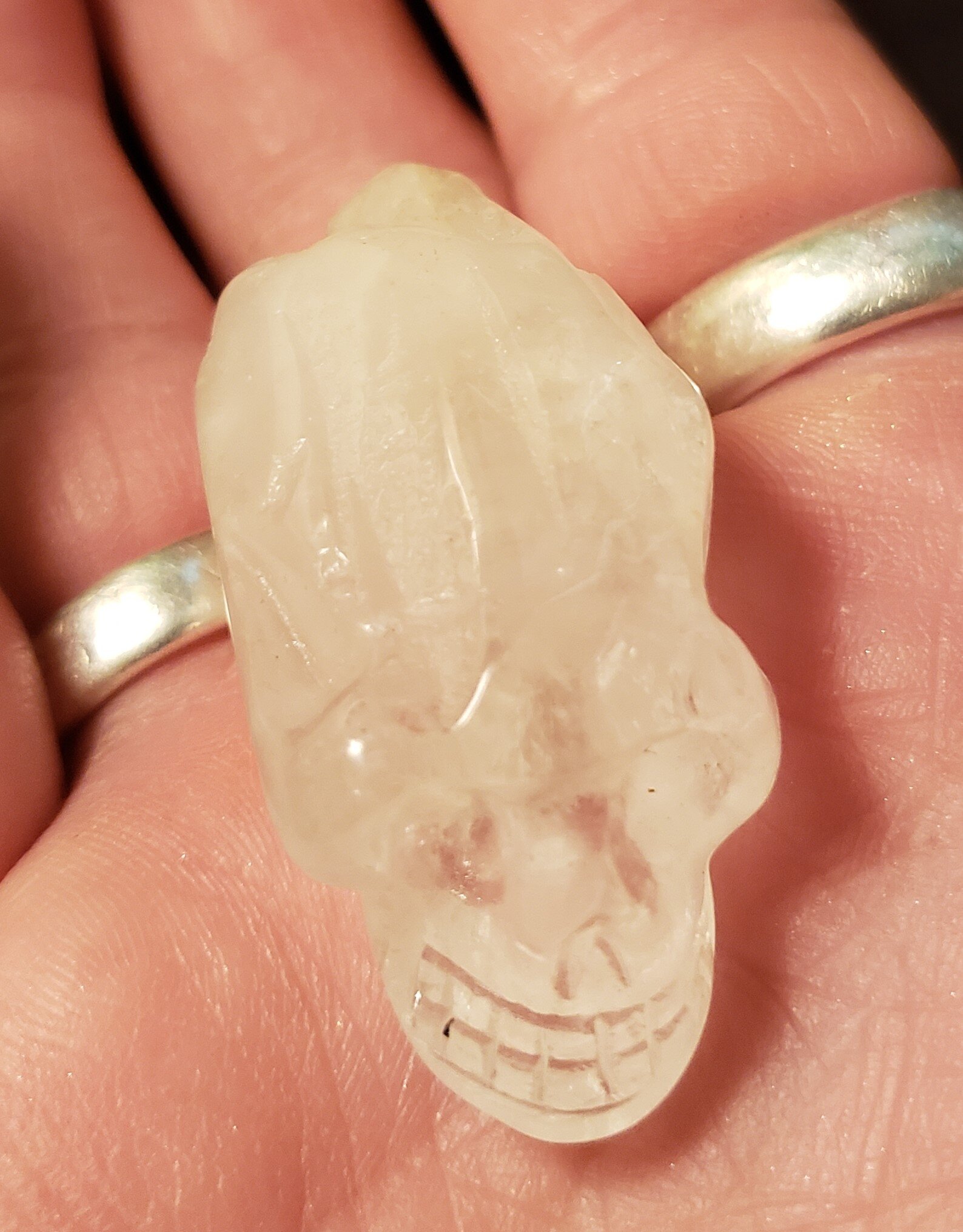 Skull, Clear Quartz Carving on Quartz Point, #008