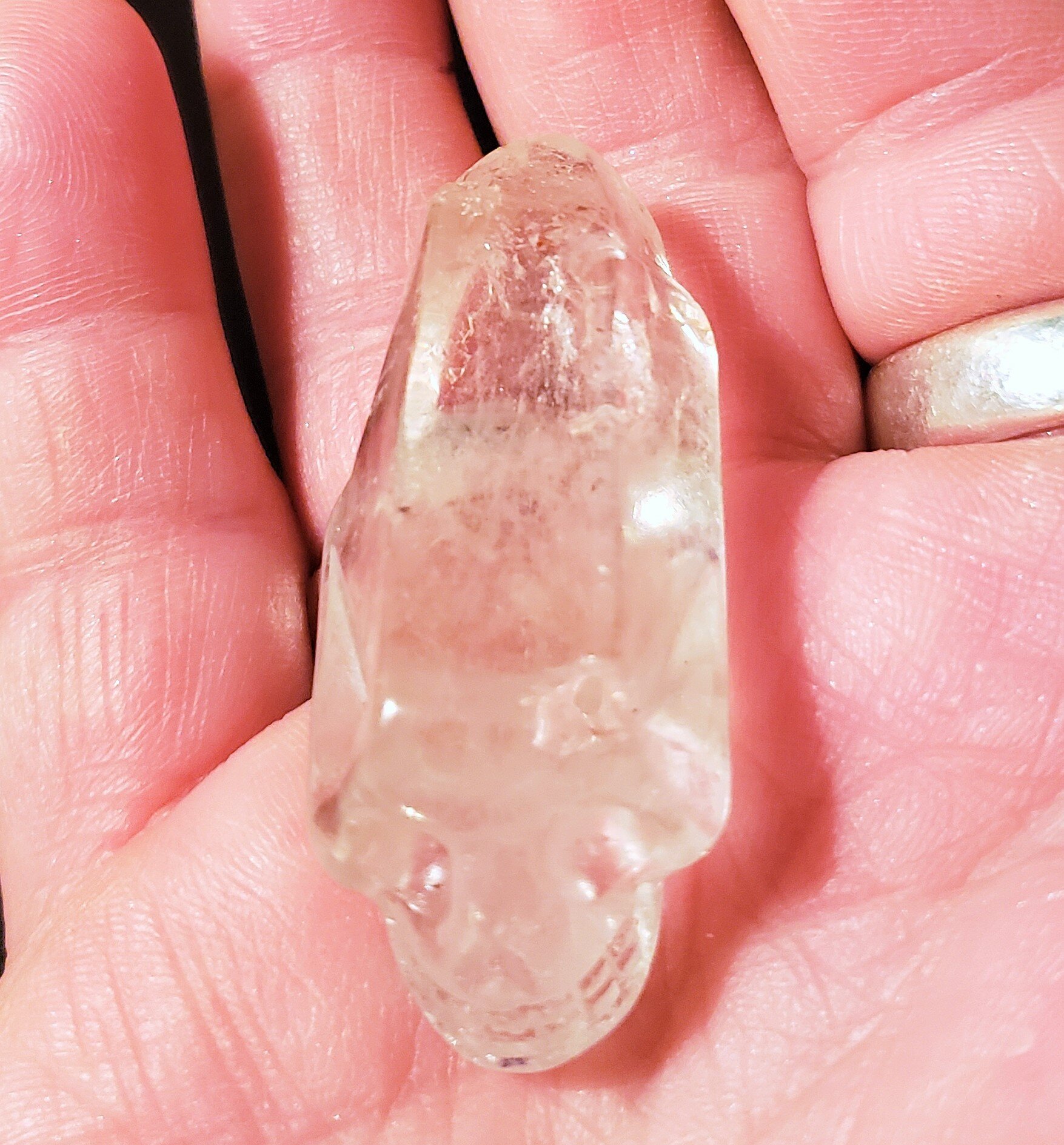 Skull, Clear Quartz Carving on Crystal Point, #009