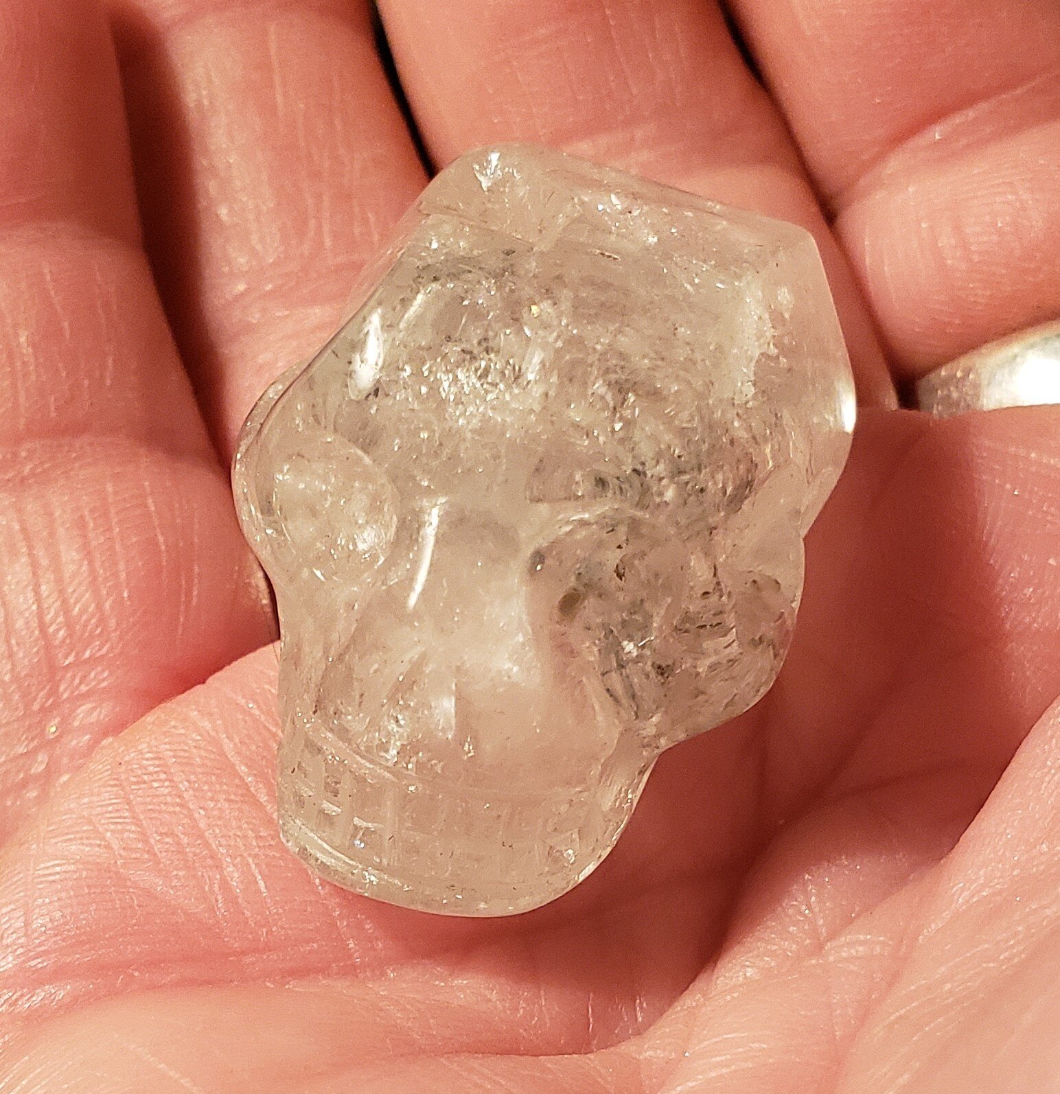 Skull, Clear Quartz Carving on Crystal Point, #010
