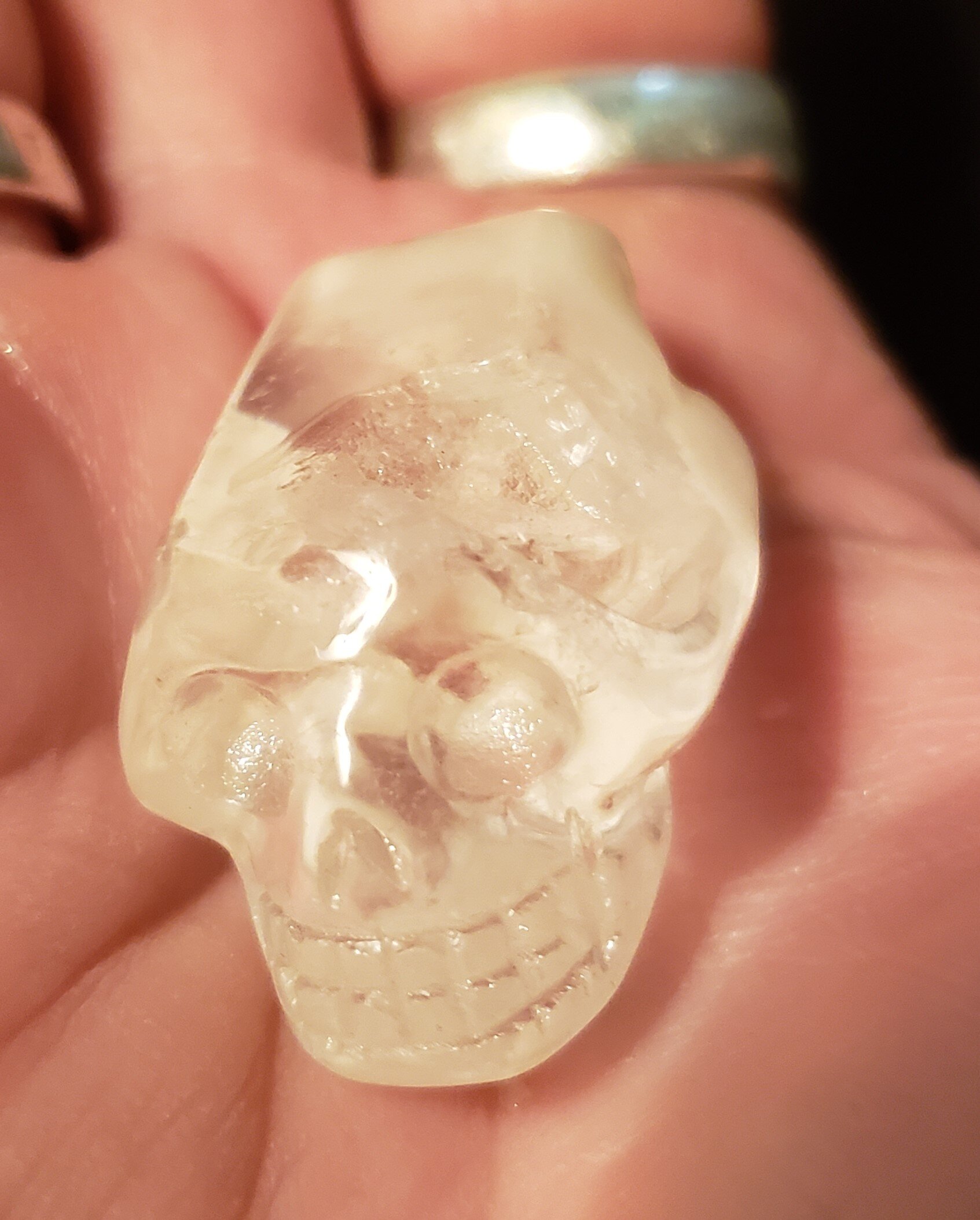 Skull, Clear Quartz Carving on Crystal Point, #012