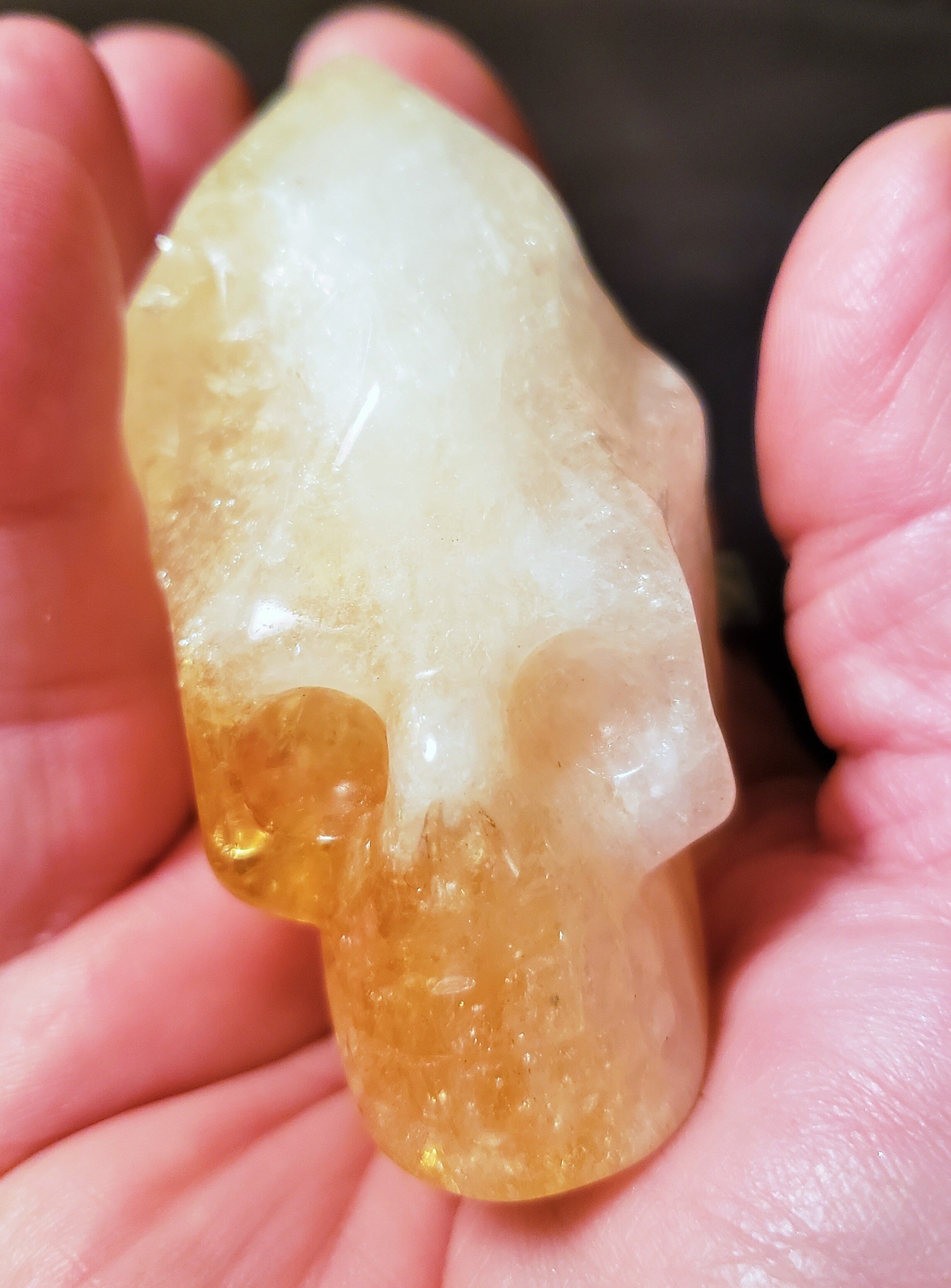 Skull, Carving on Citrine Point , #004