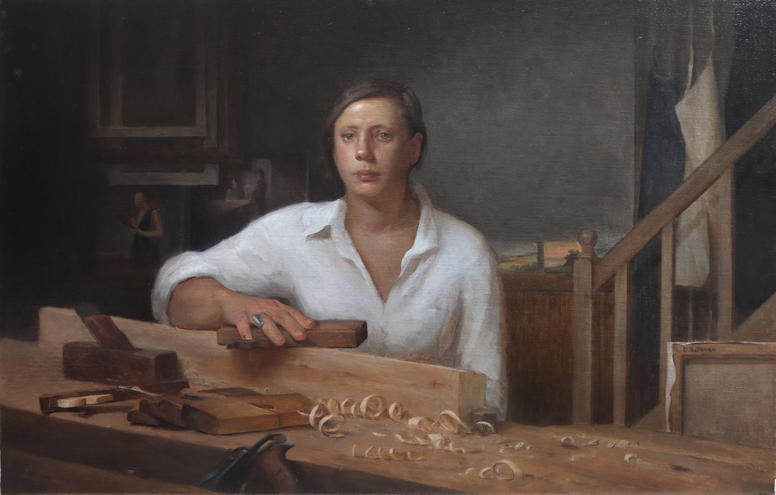 Making the Frame. Portrait of Artist's wife