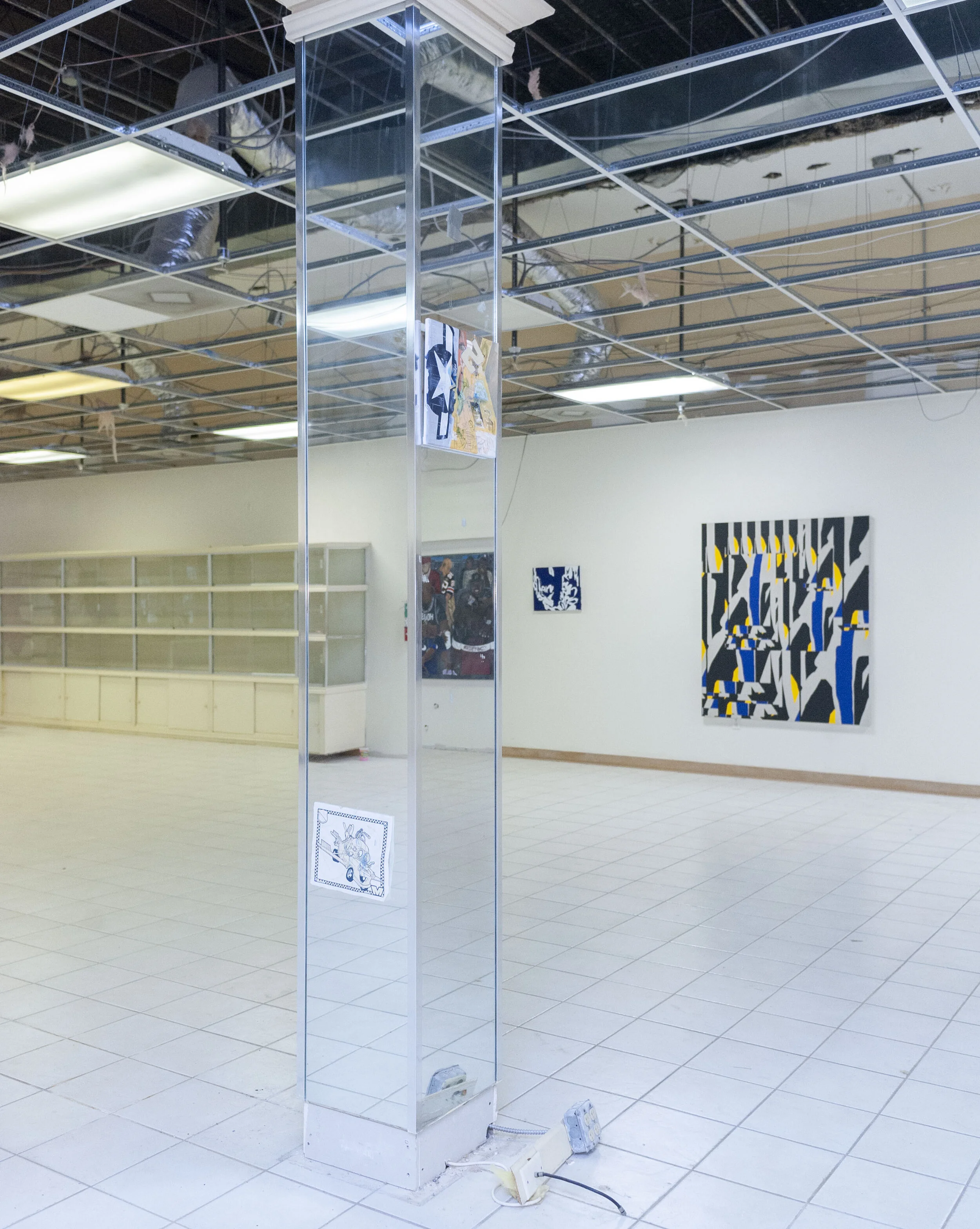 Midas Touch (Spring 2019) featuring Air Force Dorm Room ( 2018, 12 x 12 inches) mounted on mirrored pillar