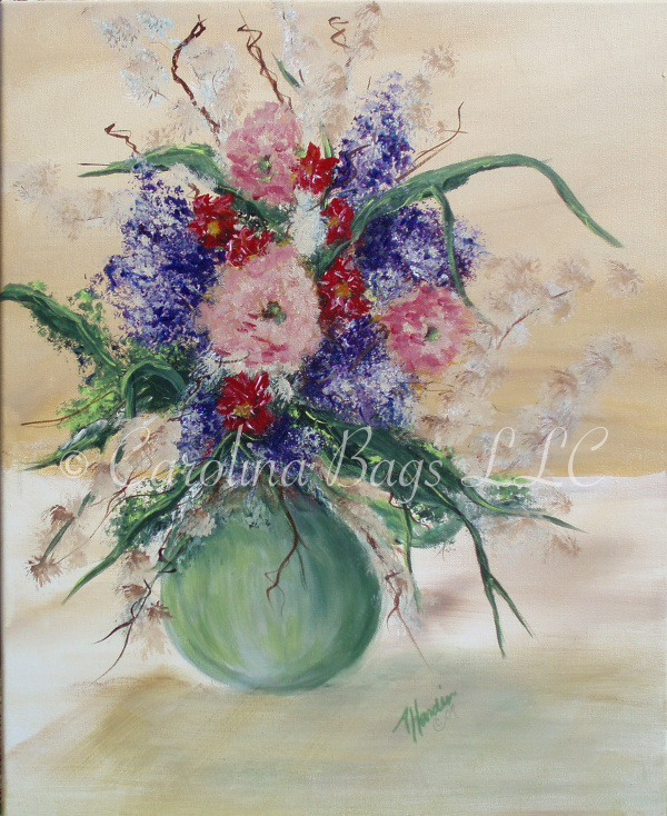 Green Vase with Flowers