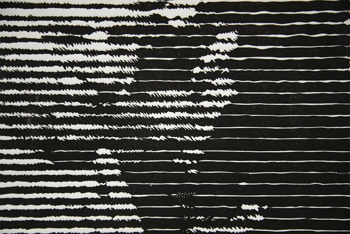 Christopher Doyle A sunny day filled with balloons (detail) 2017 woodblock print on paper 55cm x 73cm