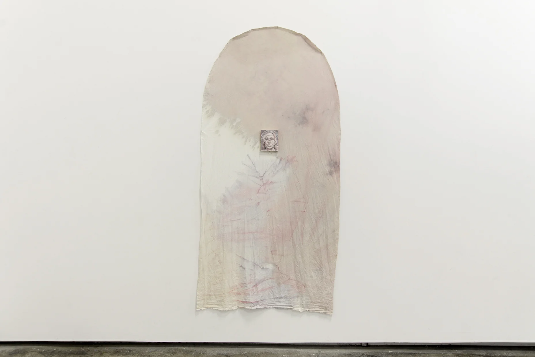 Dana Lawrie Lack petal Dana 2018 oil on board and cotton dyed with jabitocaba and red hibiscus flowers 250cm x 90cm