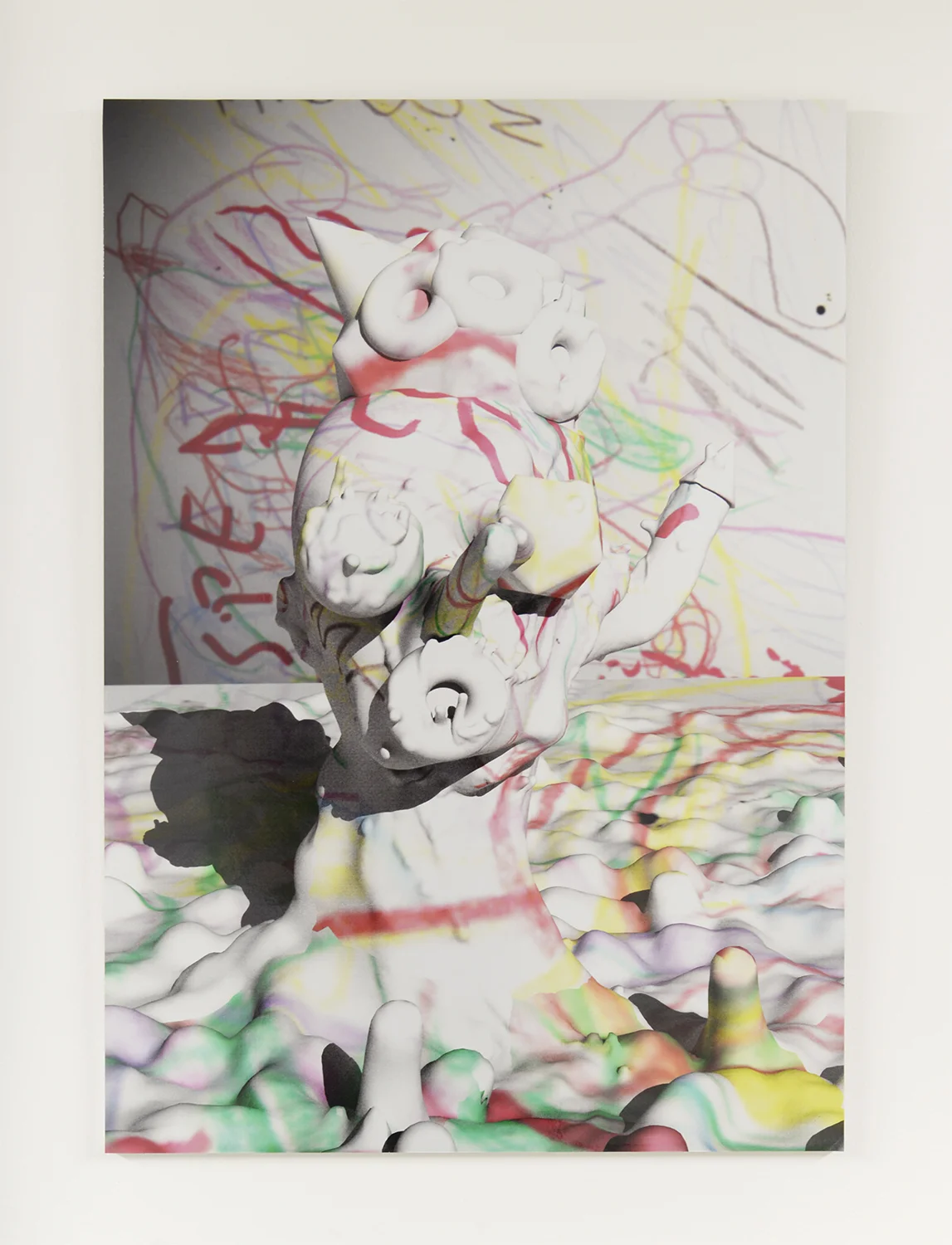 Spencer Harvie CLOWNHEADhaha_content_drwing.3d 2018 digital print on metallic paper mounted on board 59 x 42 cm