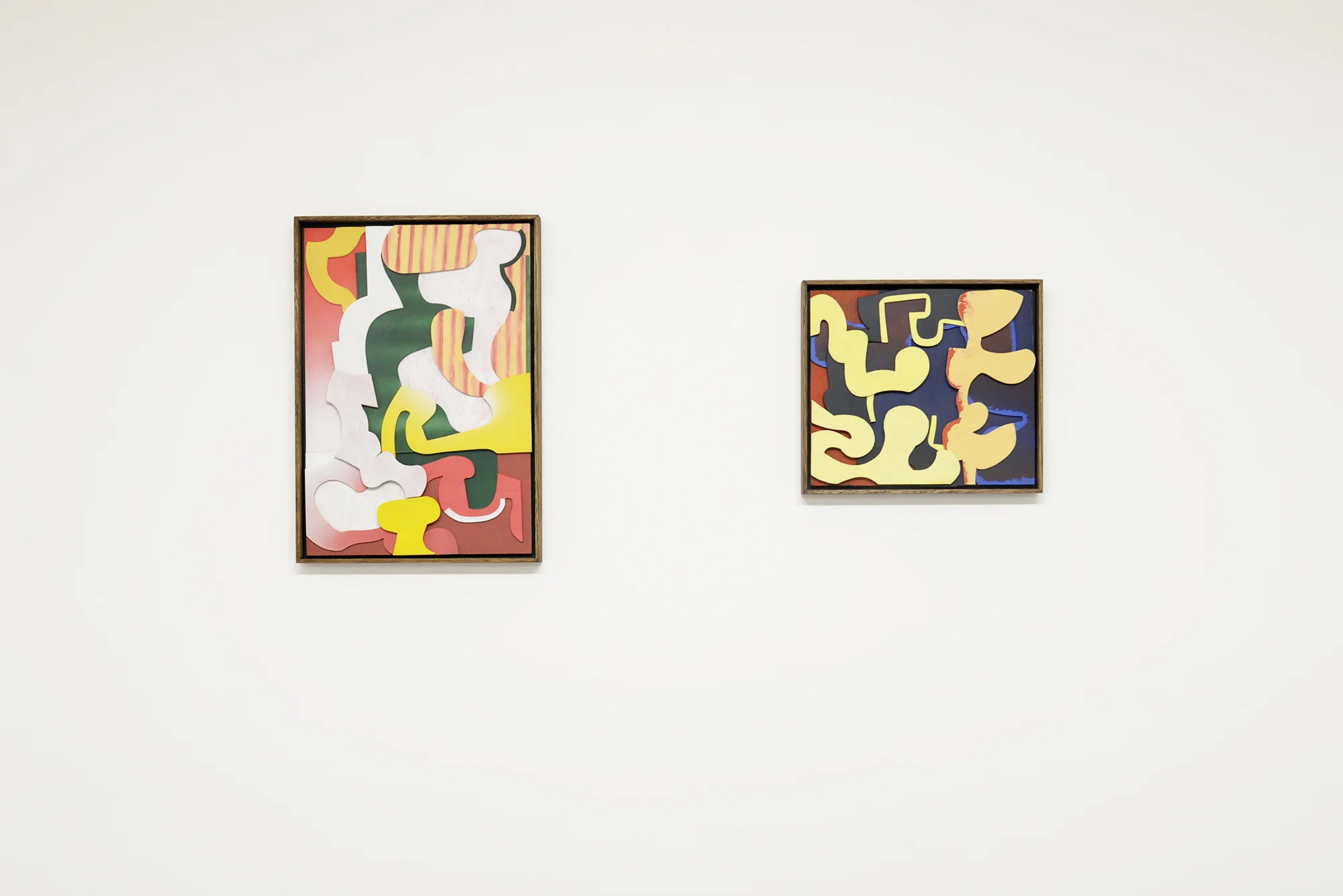 Left: Cryptic Era 12 2019 acrylic on plywood Right: Cryptic Era 13 2019 acrylic on plywood