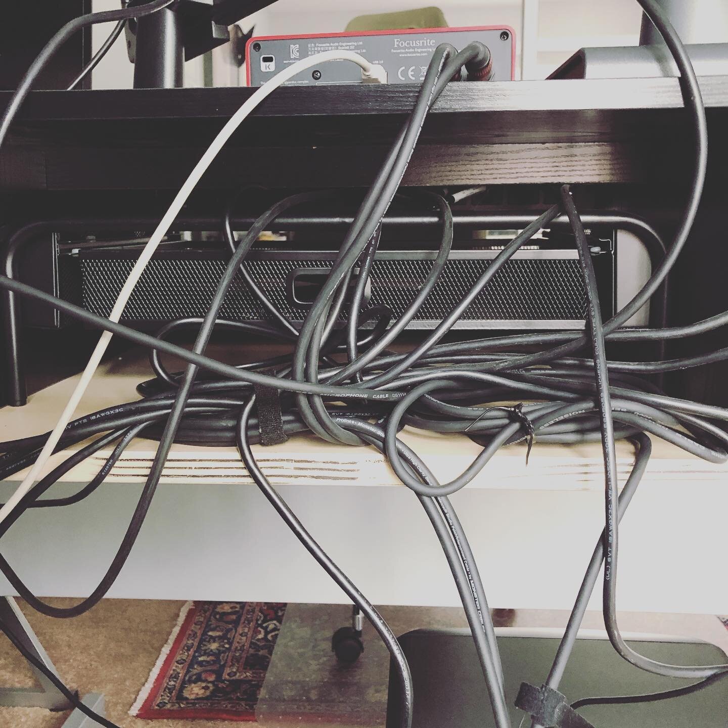 Cord management aka &ldquo;why I save all the black twisty ties that come with gear and electronics&rdquo; &bull;
&bull;
&bull;
&bull;
#newgear #composers #filmmusic #musicproducer #filmcomposer #music #subwoofer #bass #krk #maudio
