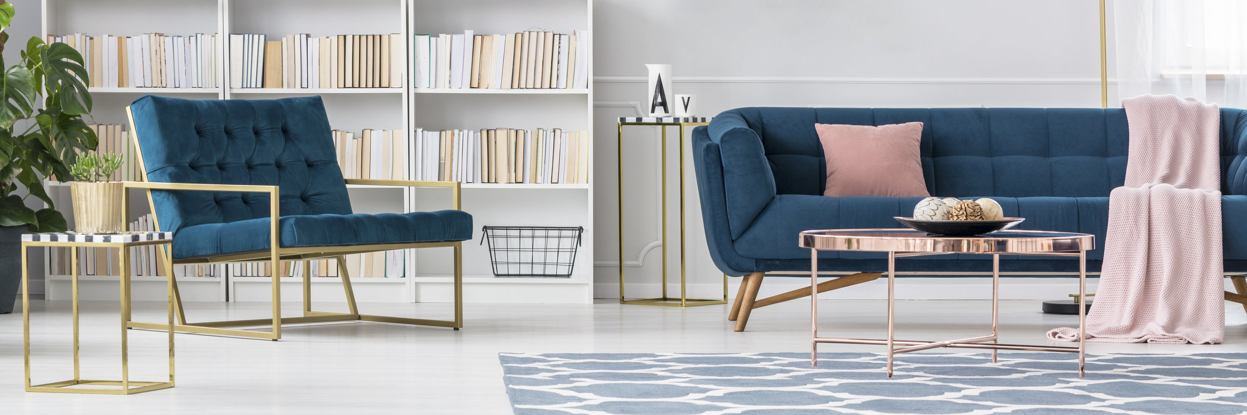 Navy blue luxurious living room