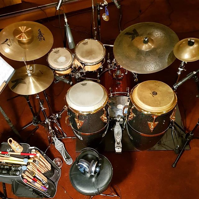 Steve Todd's elegant and nifty percussion setup for @thekathierenner and her new record. #zildjian #lppercussion #basmatirice