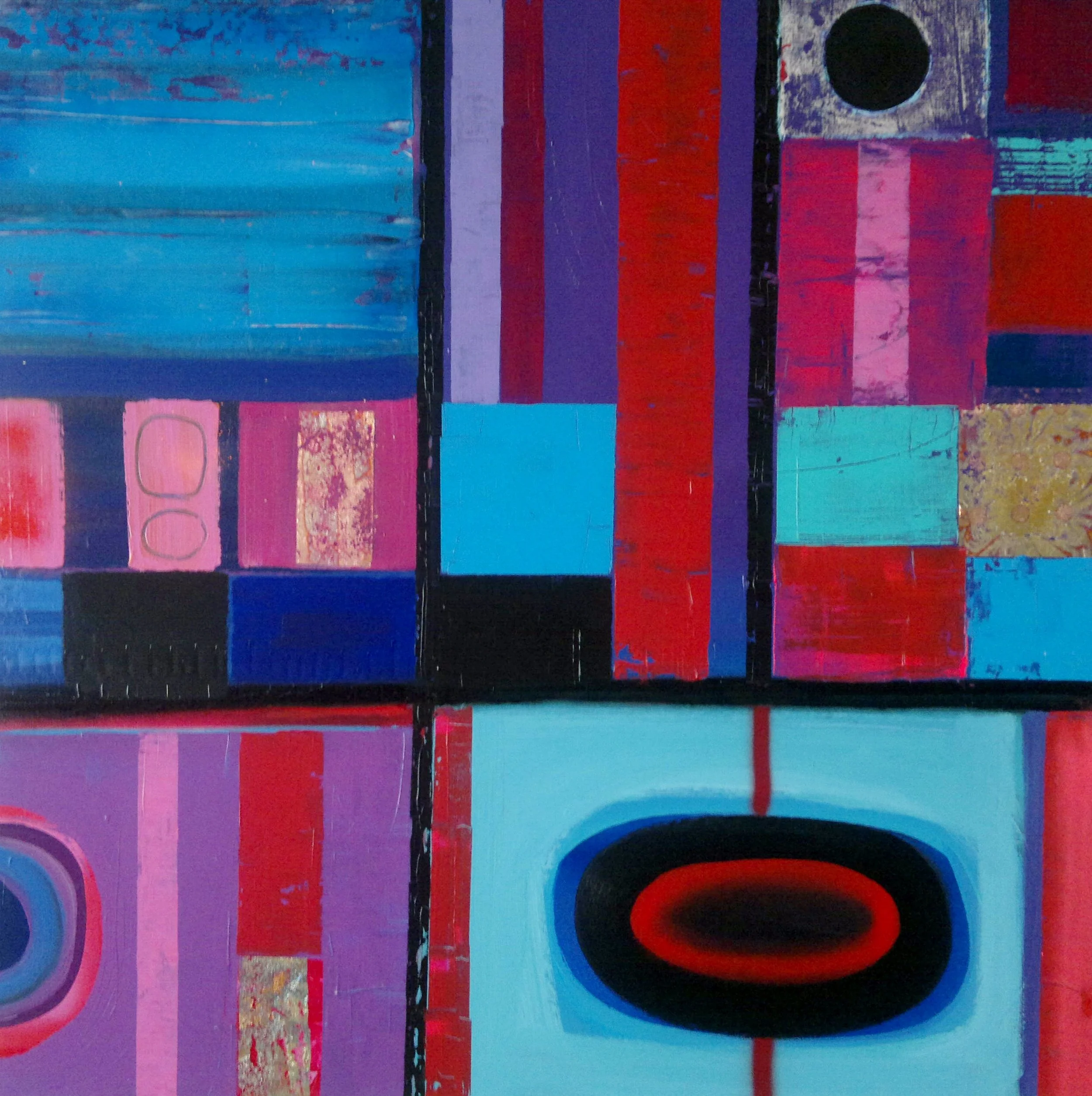 BALANCE 3, 100x 100cm, acrylic, spray paint, gold leaf on canvas