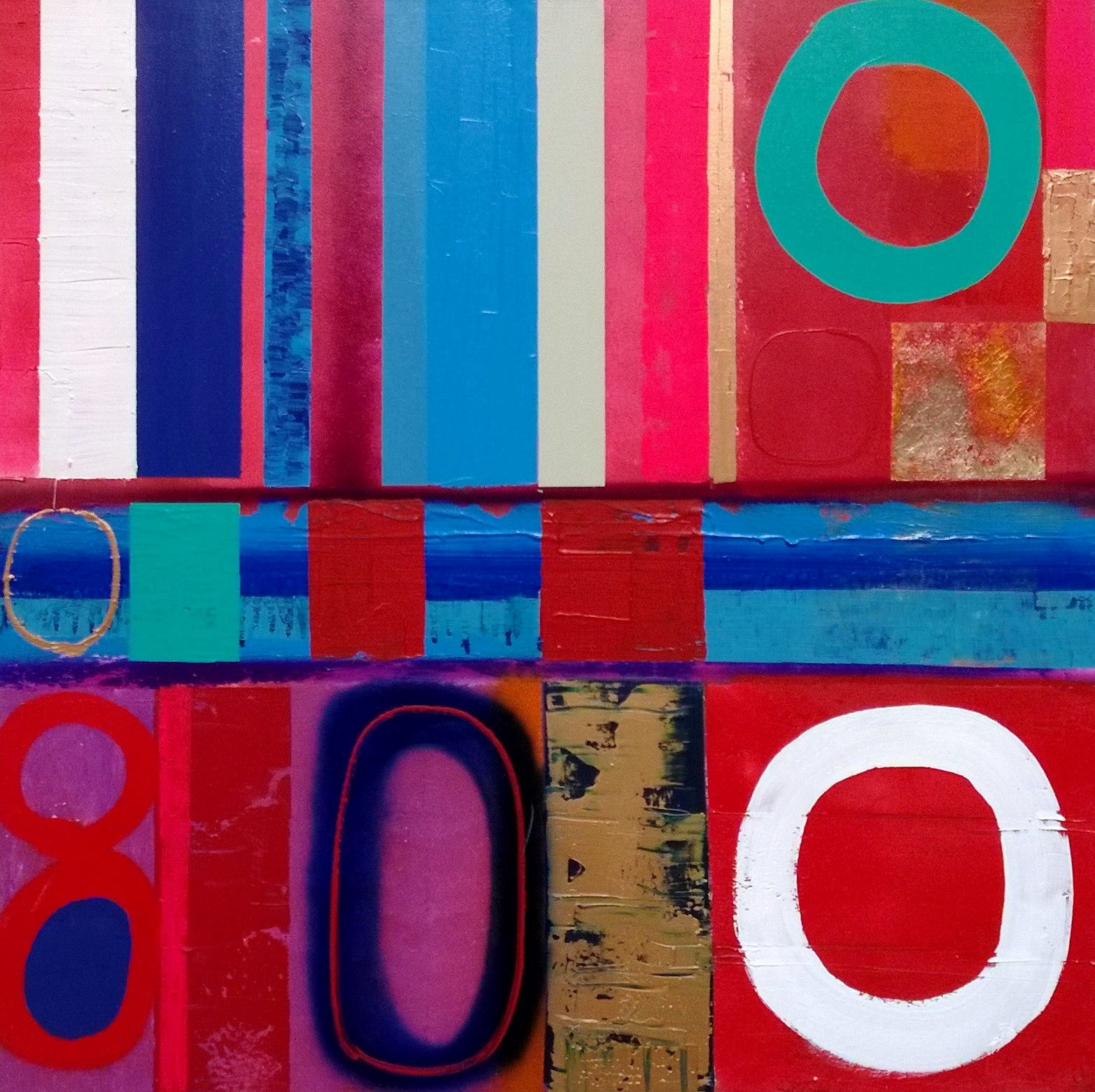 MEDAL, 100 x 100cm, acrylic, spray paint, gold leaf on canvas 