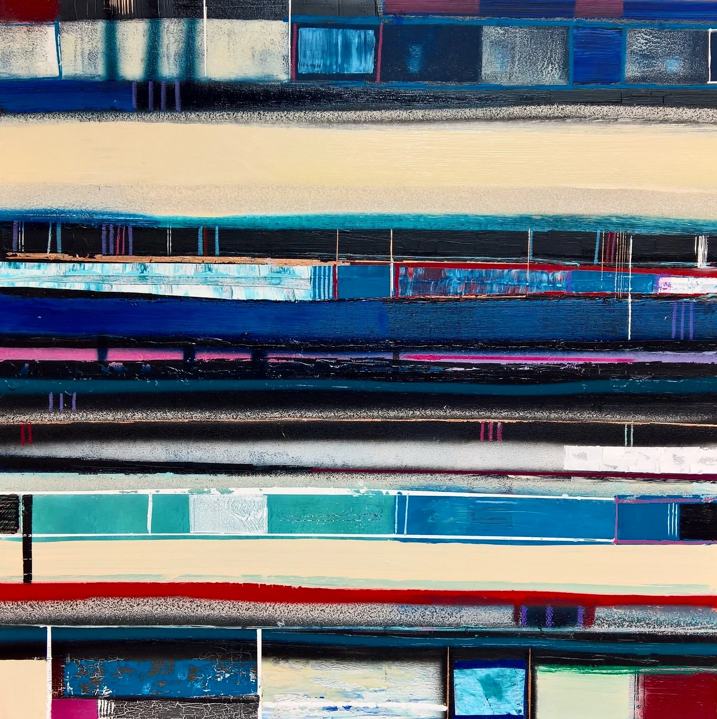 CITY BENEATH, 100 x 100cm, acrylic, spray paint on canvas