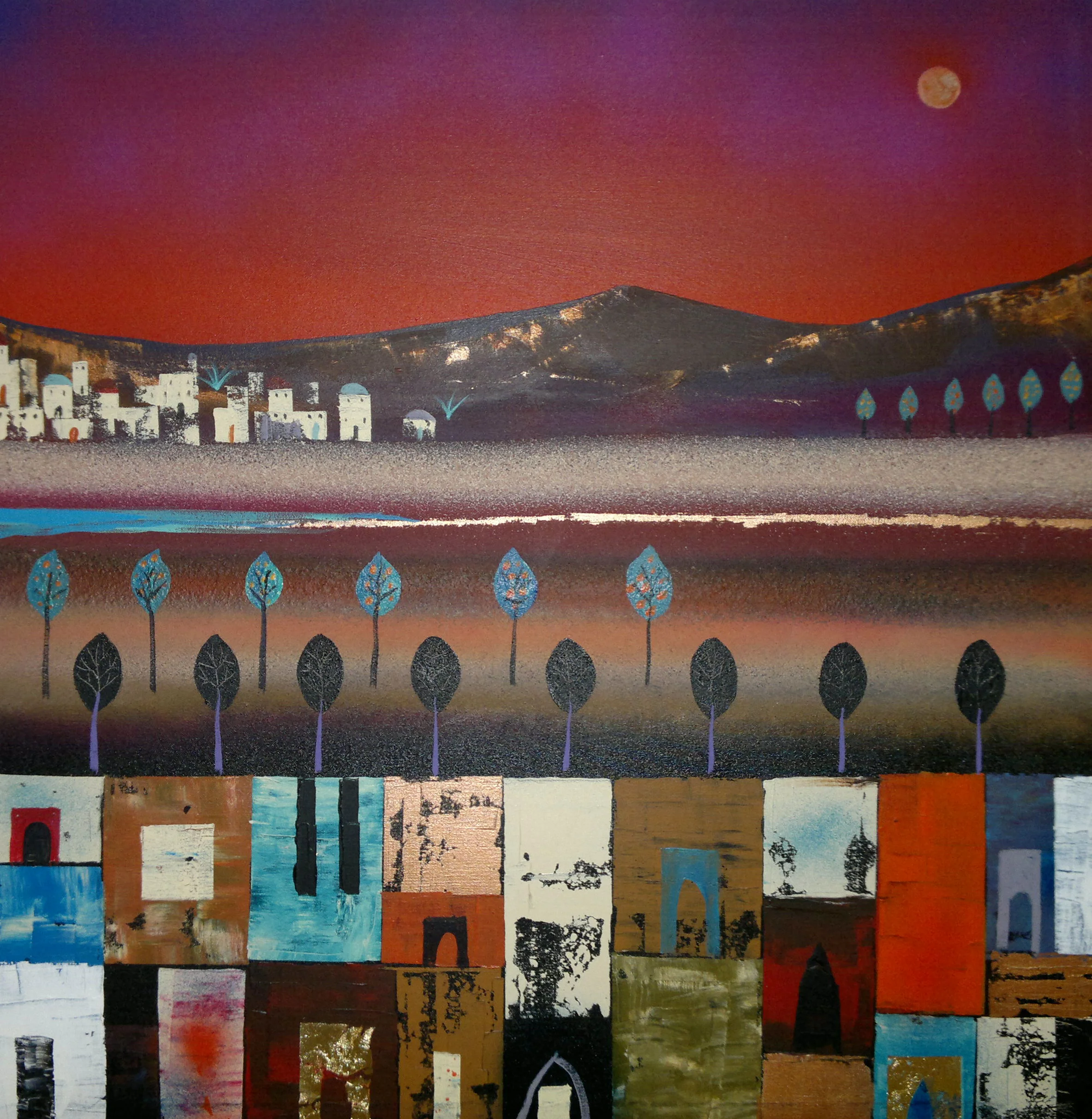 MOROCCO, 100 x 100cm, acrylic, spray paint, gold leaf on canvas