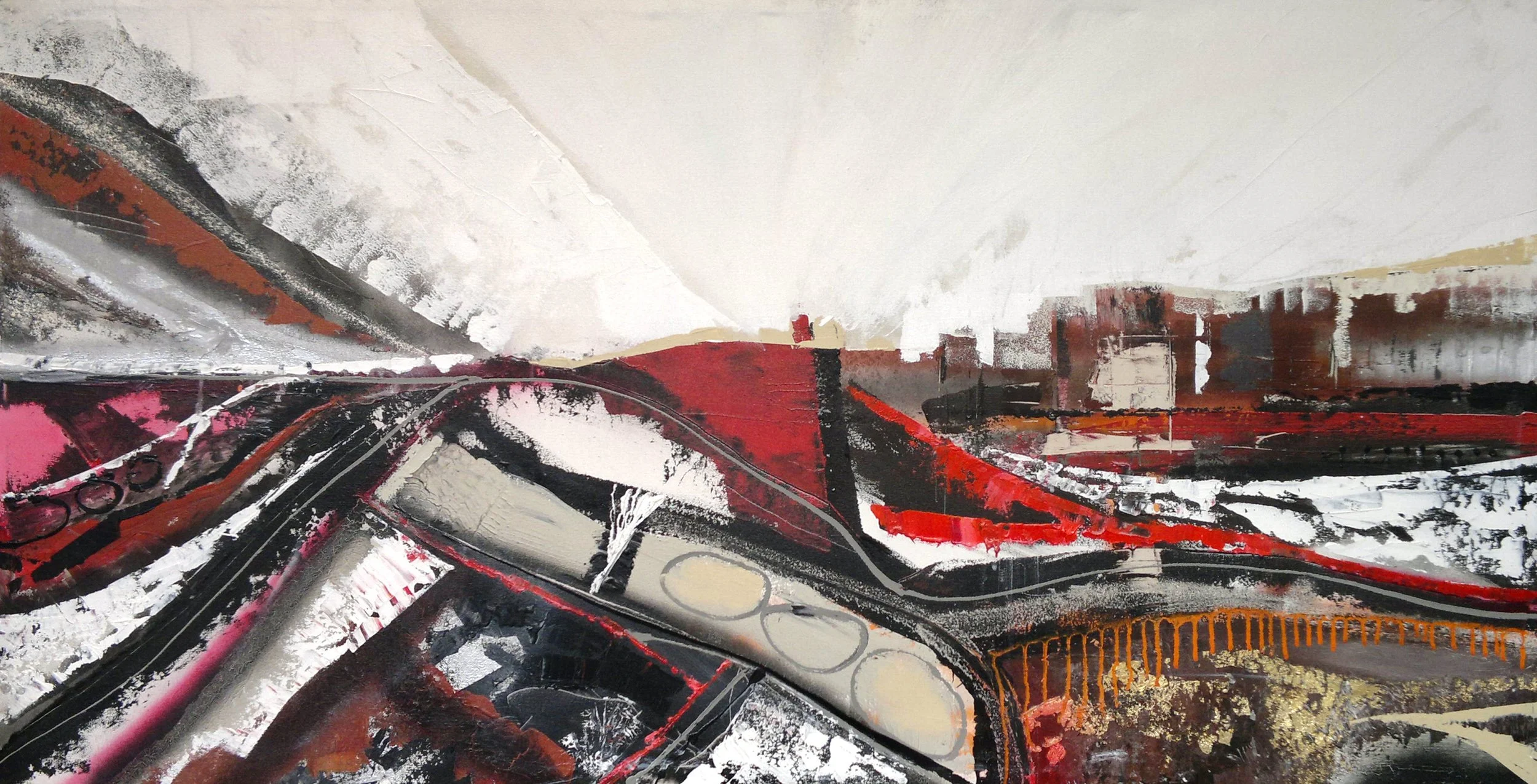 WUTHERING HEIGHTS, 180 x 180cm, acrylic, spray paint, gold leaf on canvas