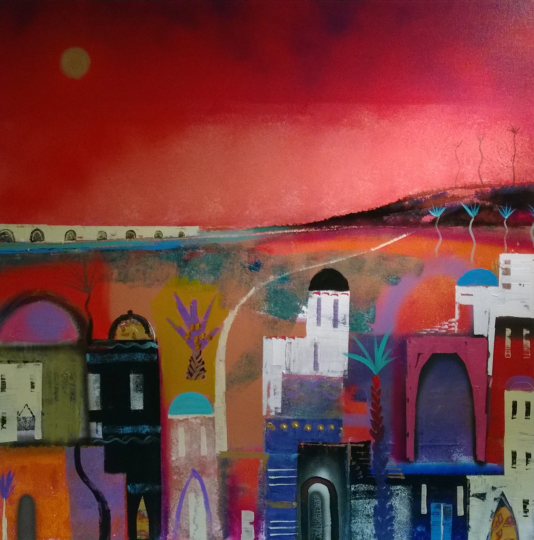 MARRAKECH, 90 x 90cm, acrylic, spray paint, gold leaf on canvas
