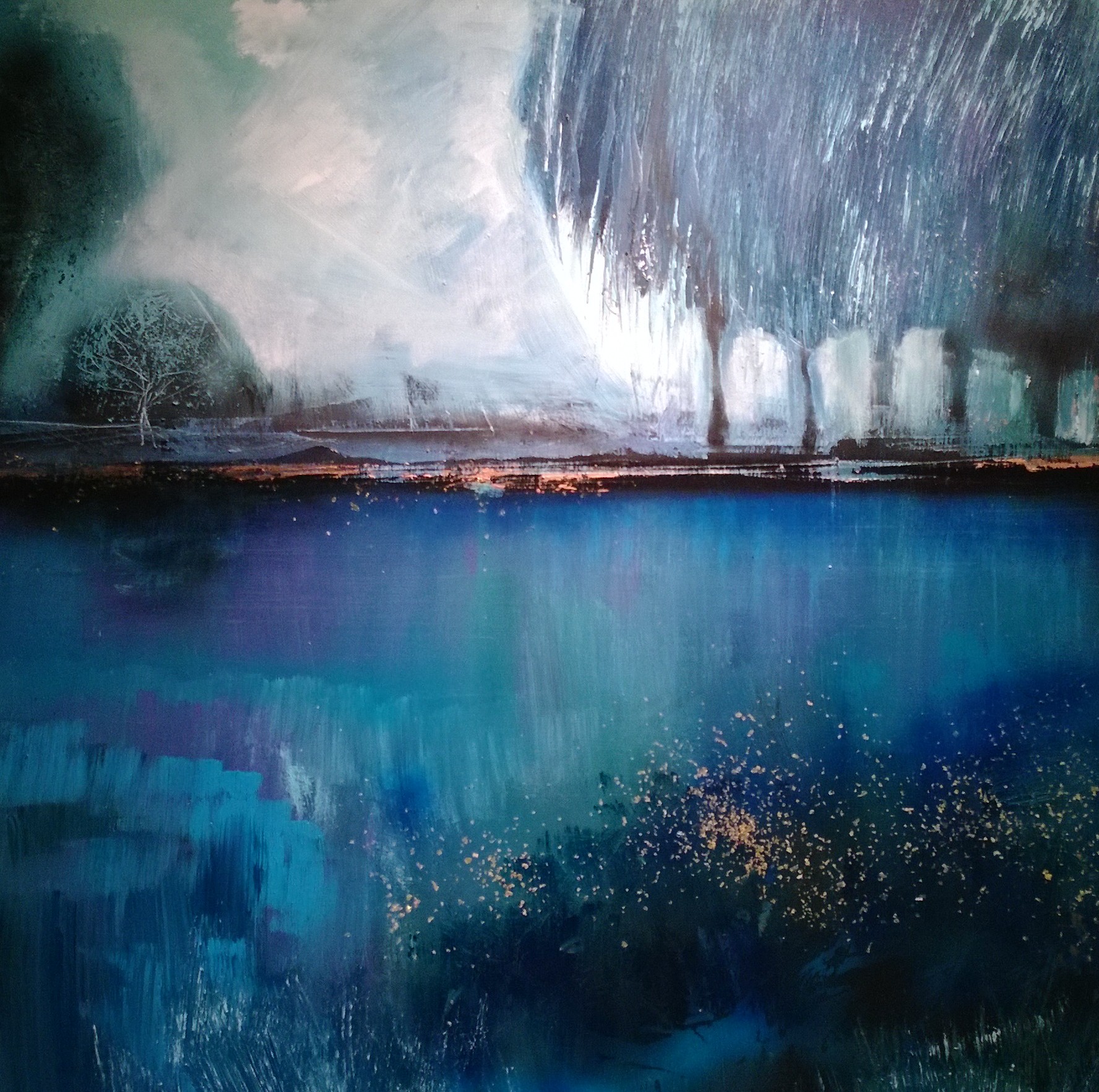 BLUE PARADISE, 100 X 100cm, acrylic, spray paint on canvas