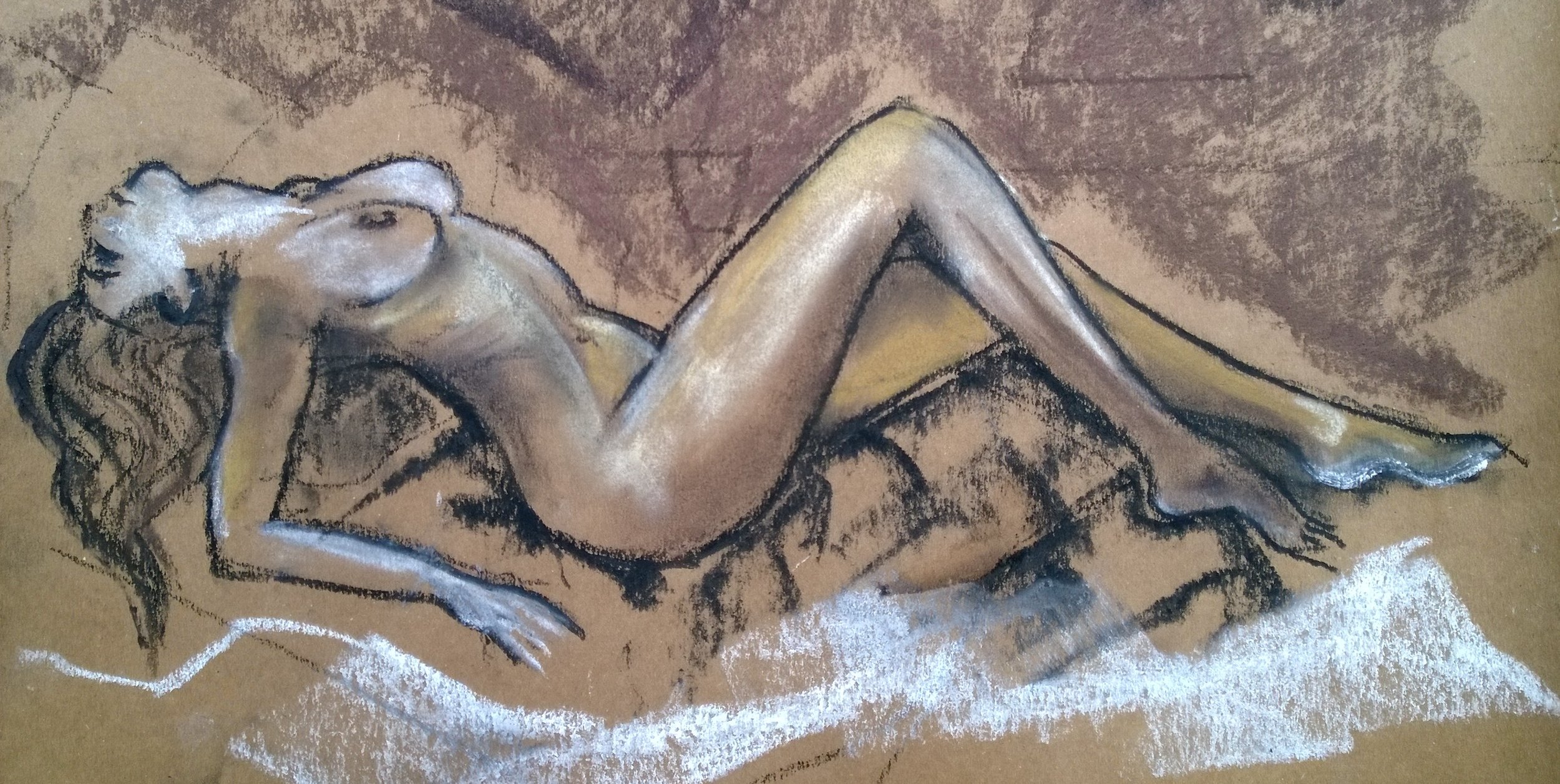 FEMALE STUDY, 60 x 30cm, charcoal, pastel on paper