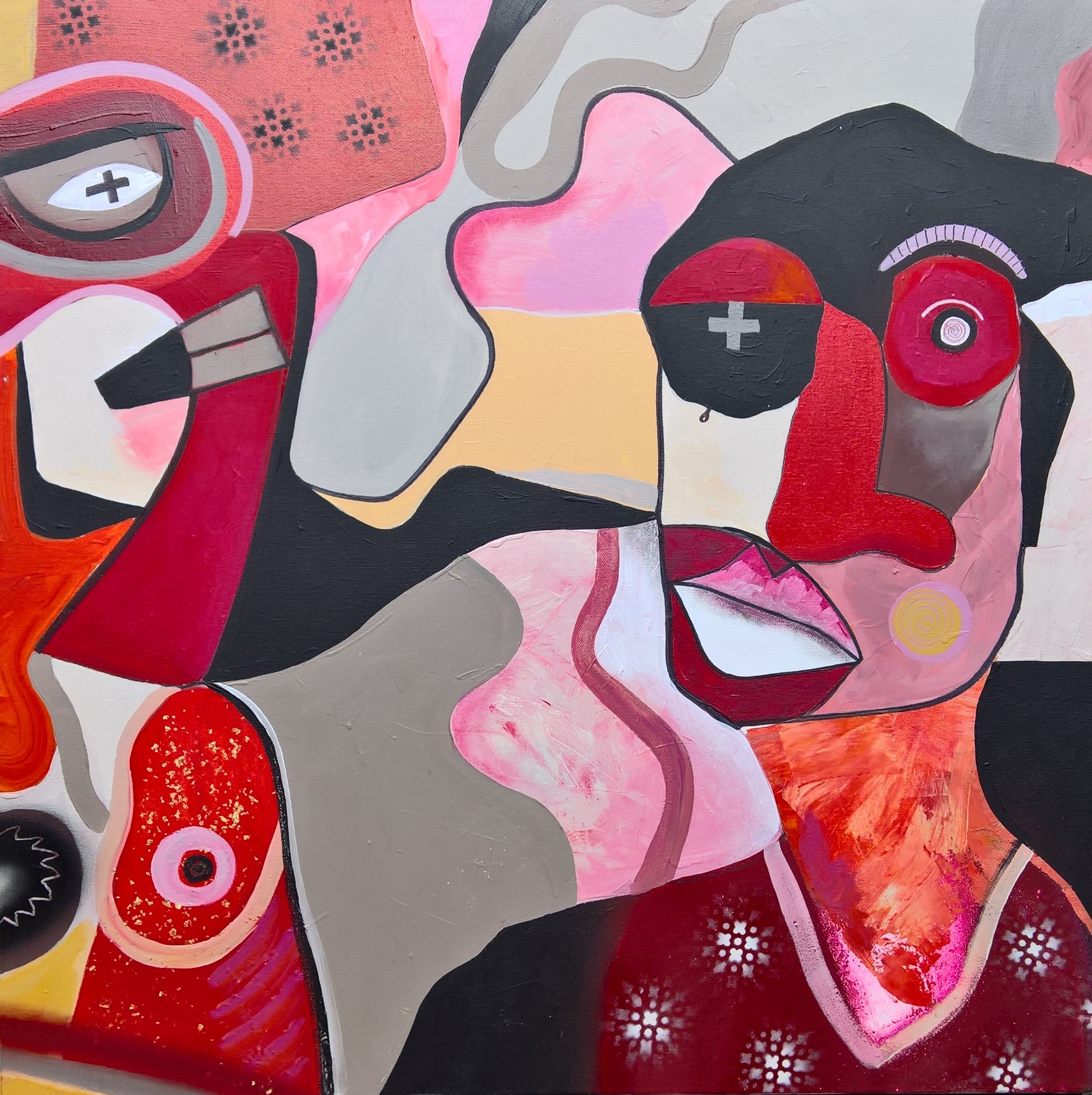 JAZZ BUDDIES, 80 x 80cm, acrylic, spray paint on canvas
