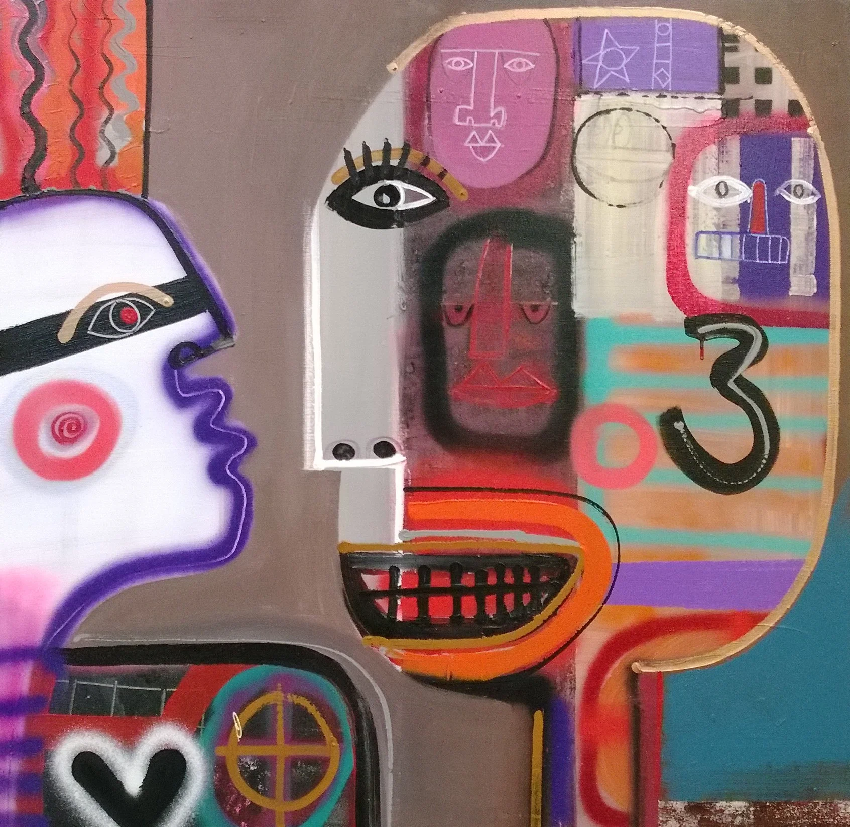 CRAZYHEAD NO.3, 90 x 90cm, acrylic, spray paint on canvas