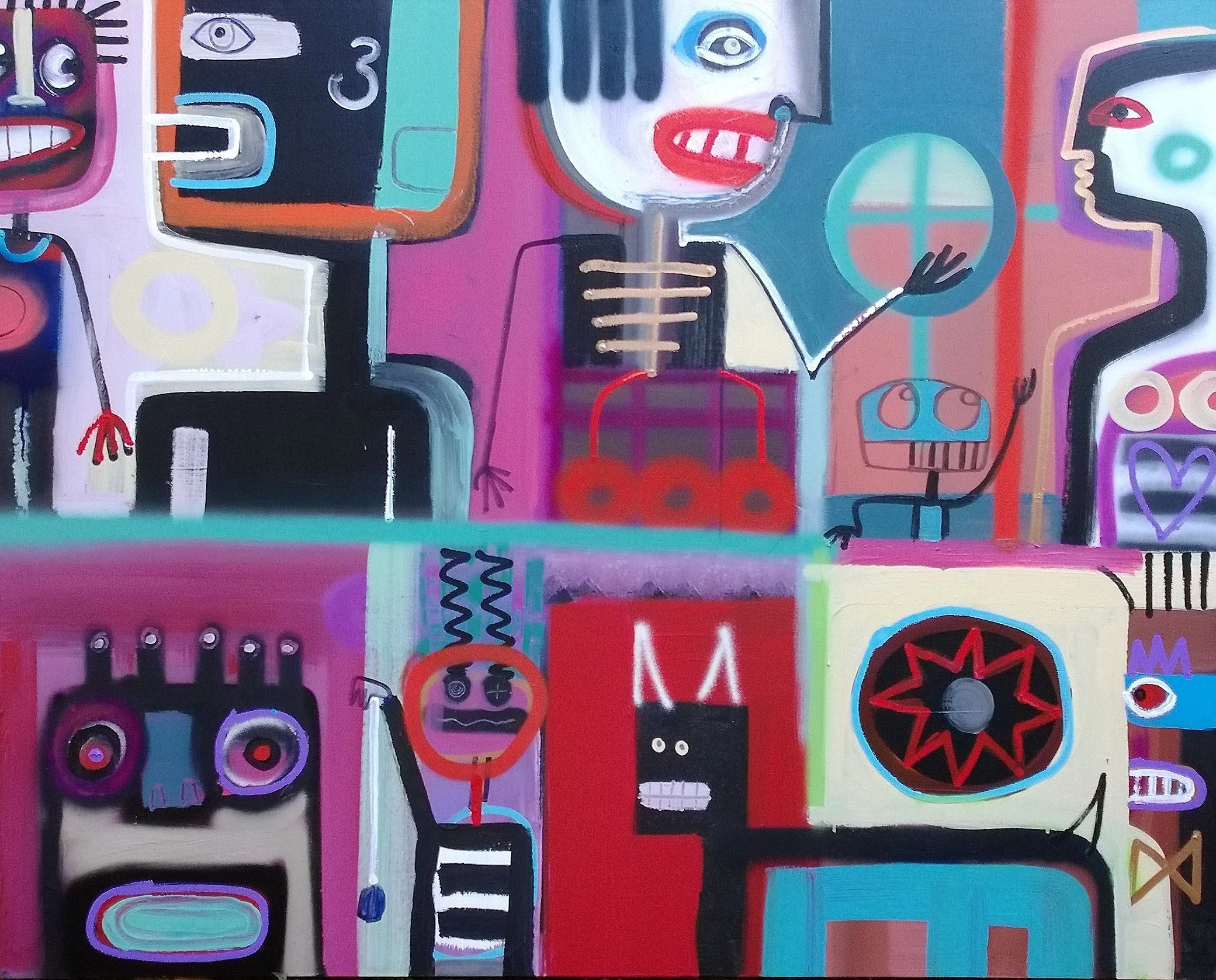 A DAY IN THE LIFE, 150 x 120cm, acrylic, spray paint on canvas