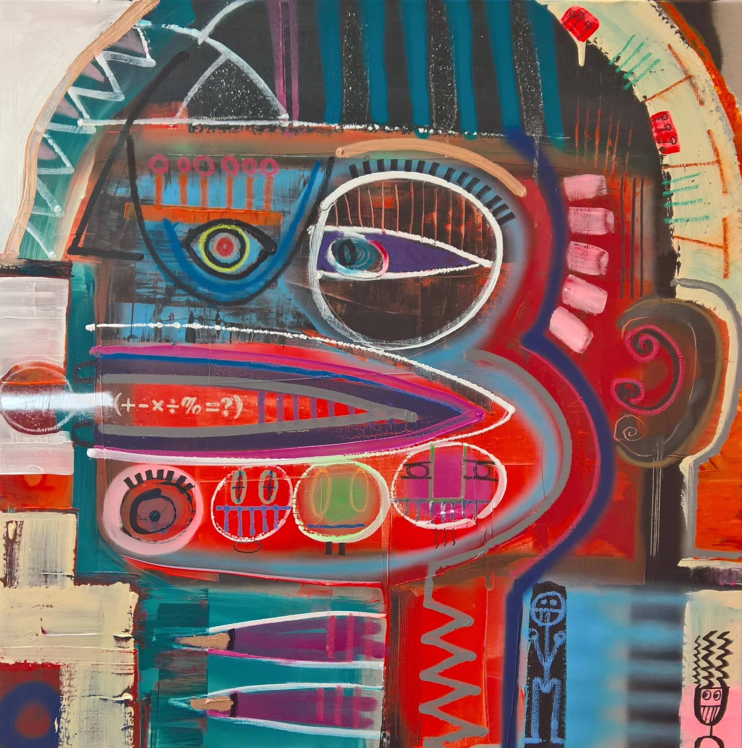 WARRIOR, 80 x 80cm, acrylic, spray paint on canvas