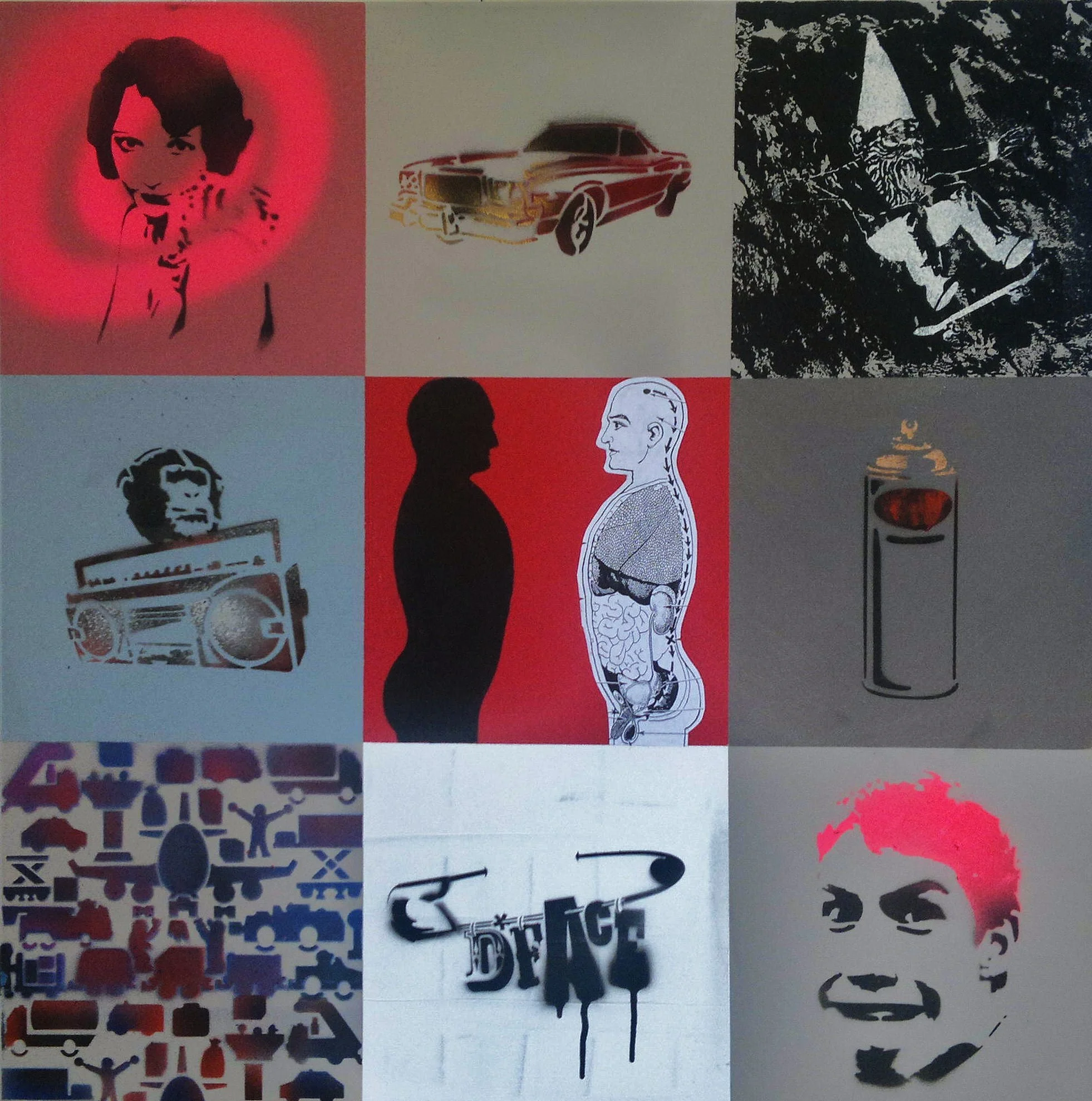 NINE SQUARES NO.3, 90 x 90cm, acrylic, spray paint on canvas