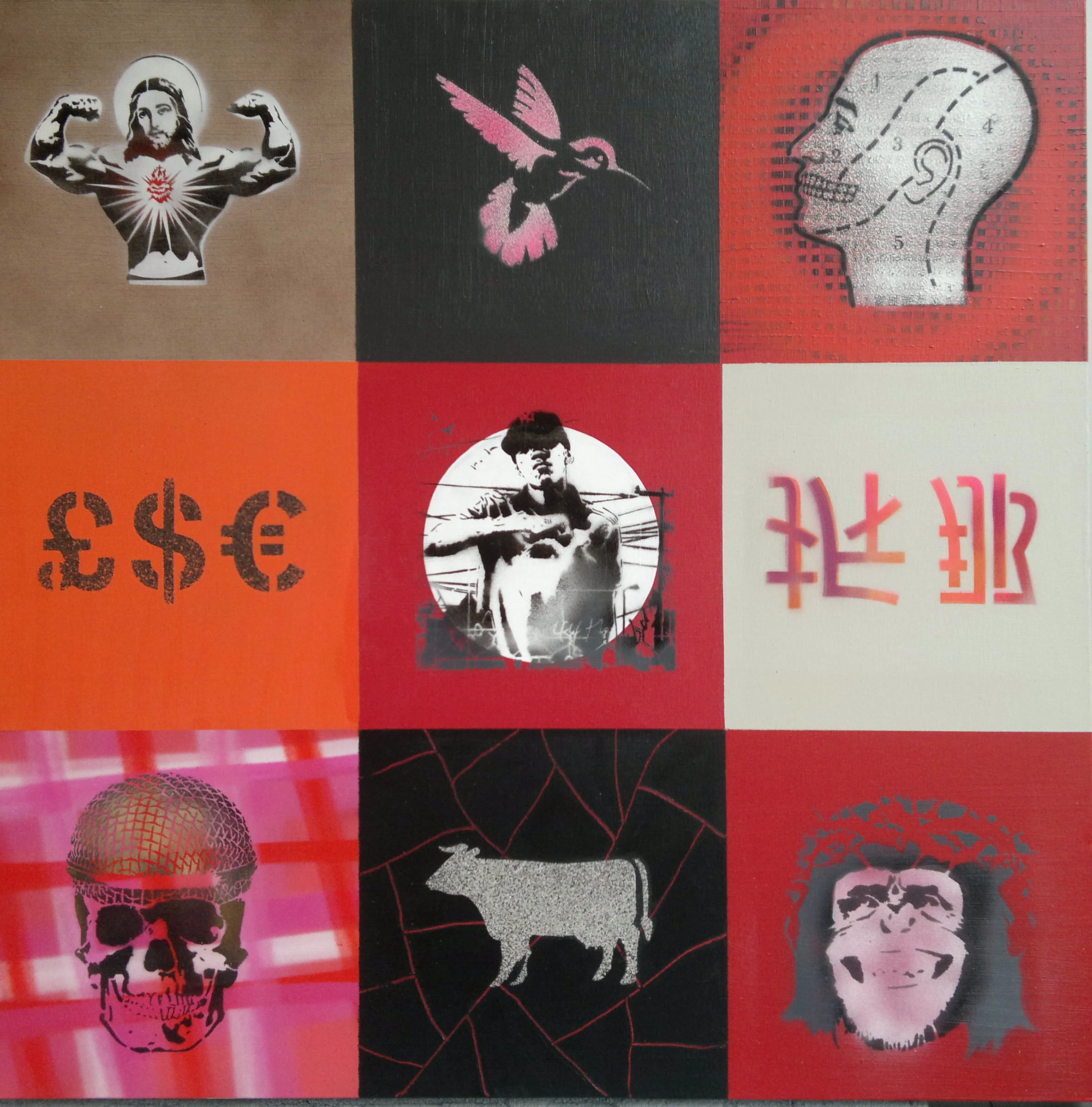 NINE SQUARES NO. 4, 90 x 90cm, acrylic, spray paint on canvas