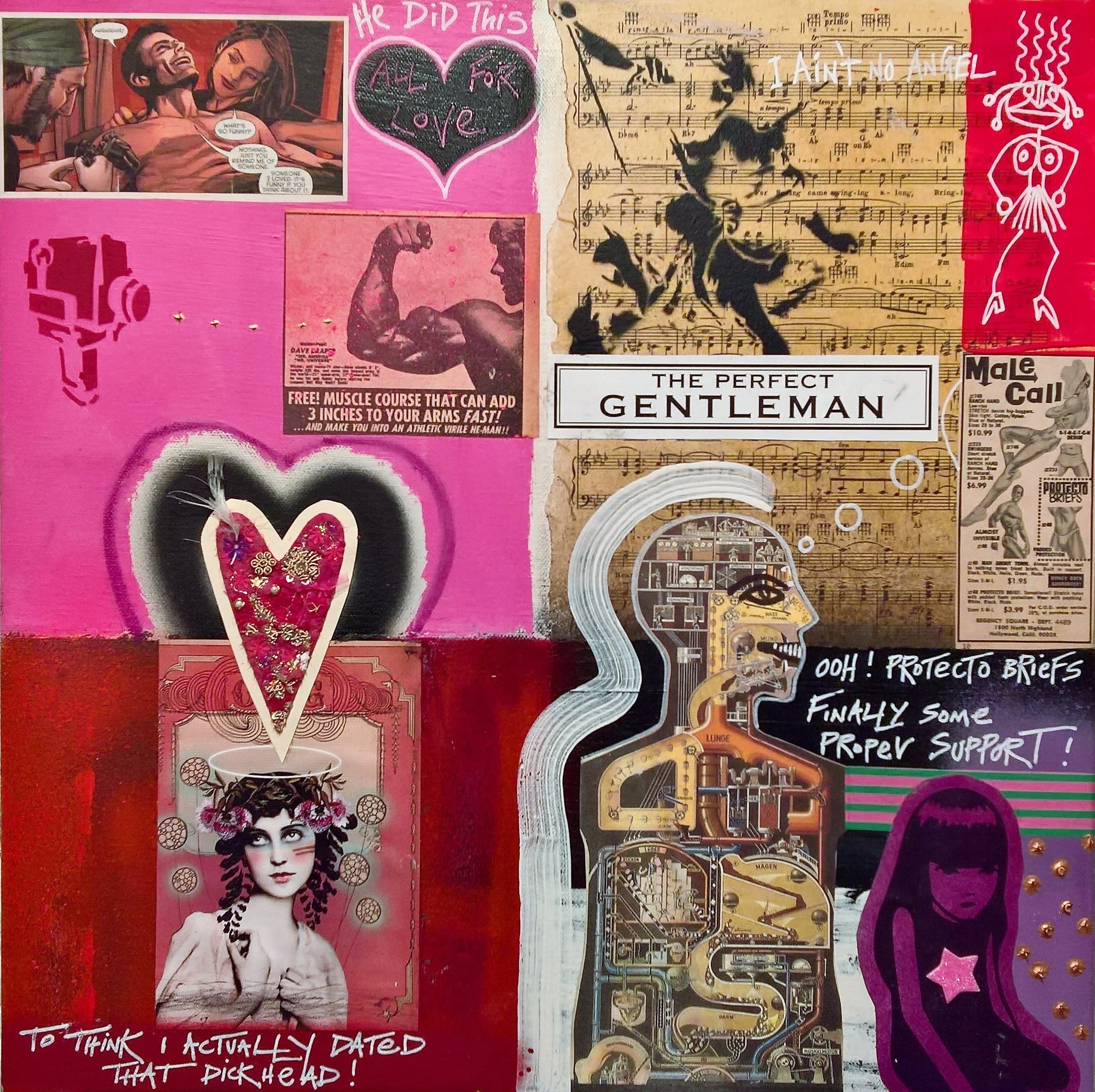THE PERFECT GENTLEMAN, 50 x 50cm, acrylic, spray paint, collage on canvas