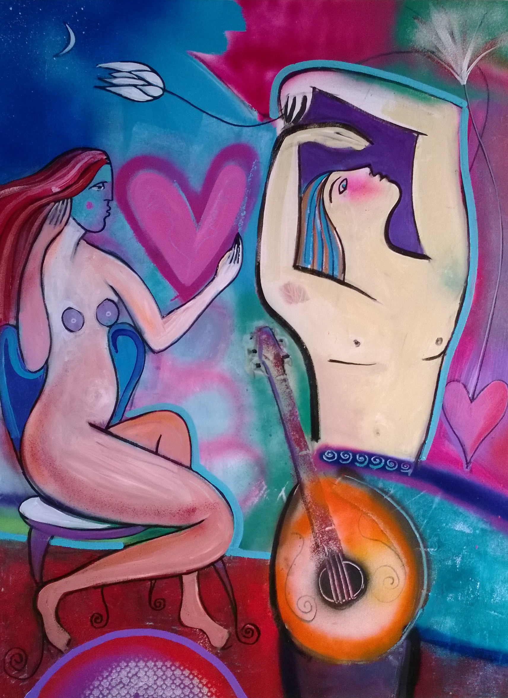 THE LOVERS, 100 x 70cm, acrylic, spray paint on canvas