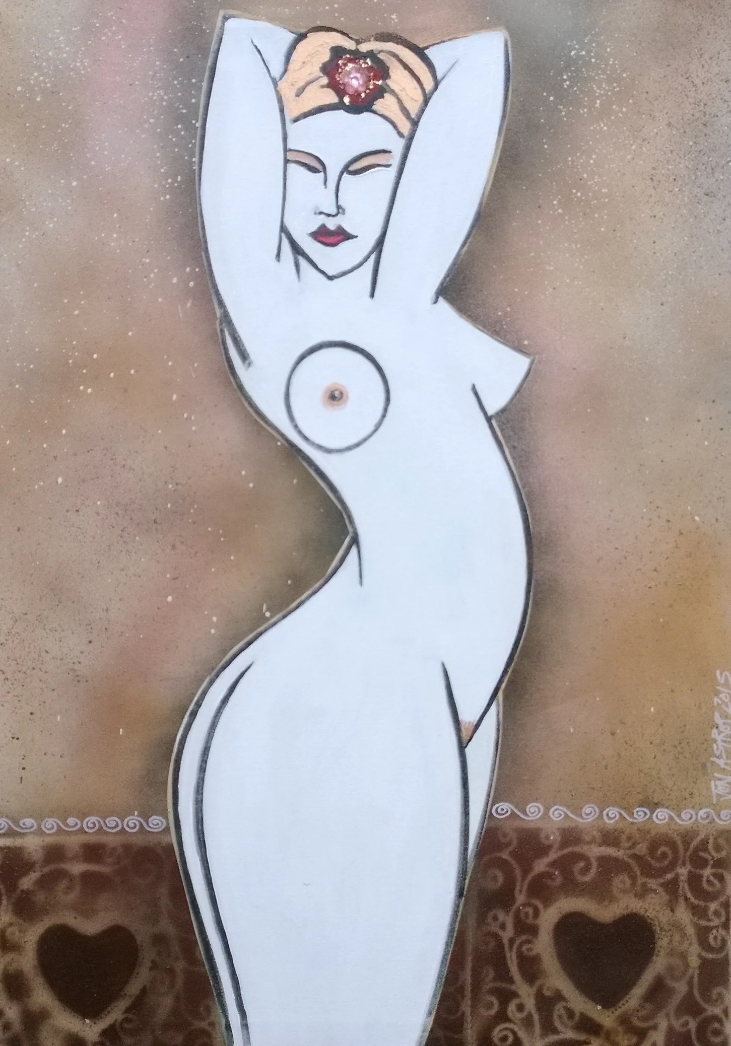 FELINE, 65 x 45cm, acrylic, spray paint, found objects on canvas