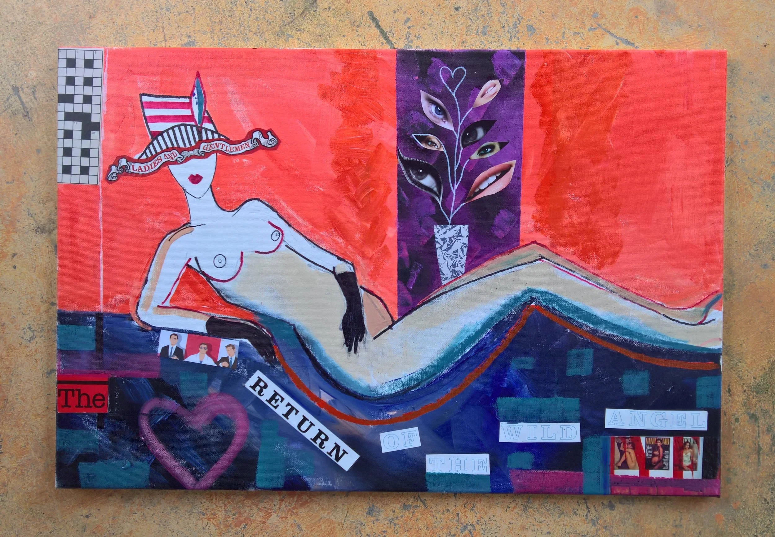 WILD ANGEL, 60 x 40cm, acrylic, collage on canvas