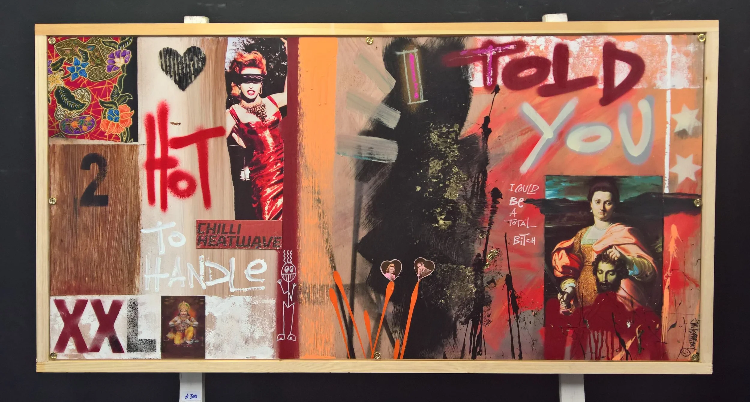 I TOLD YOU, 120 x 60CM, COLLAGE, SPRAY PAINT, ACRYLIC ON BOARD