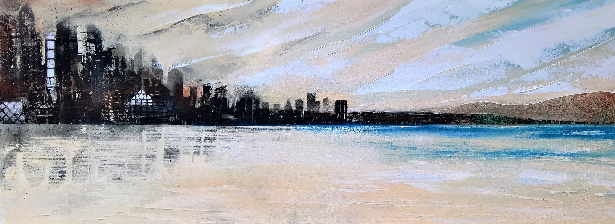 CITY RIVER, 150 x 50cm, acrylic, spray paint on canvas