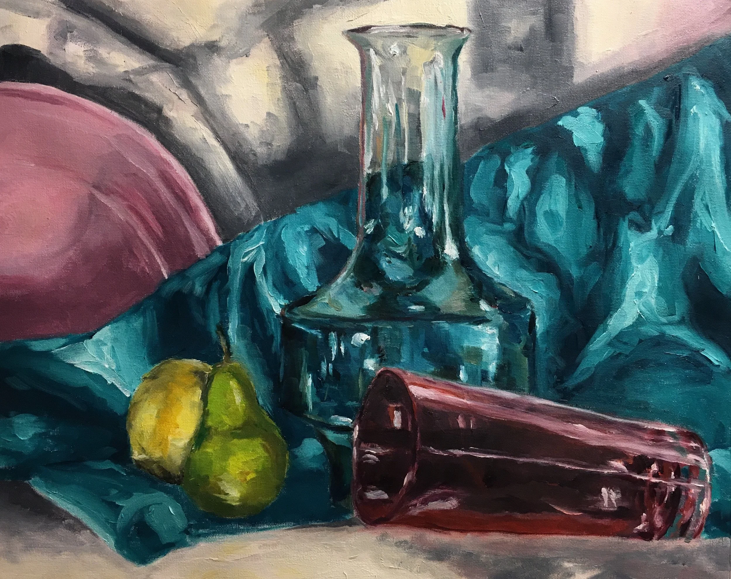 Still life with a pear, Oil paint on canvas paper, 19 1/2" - 16" SOLD