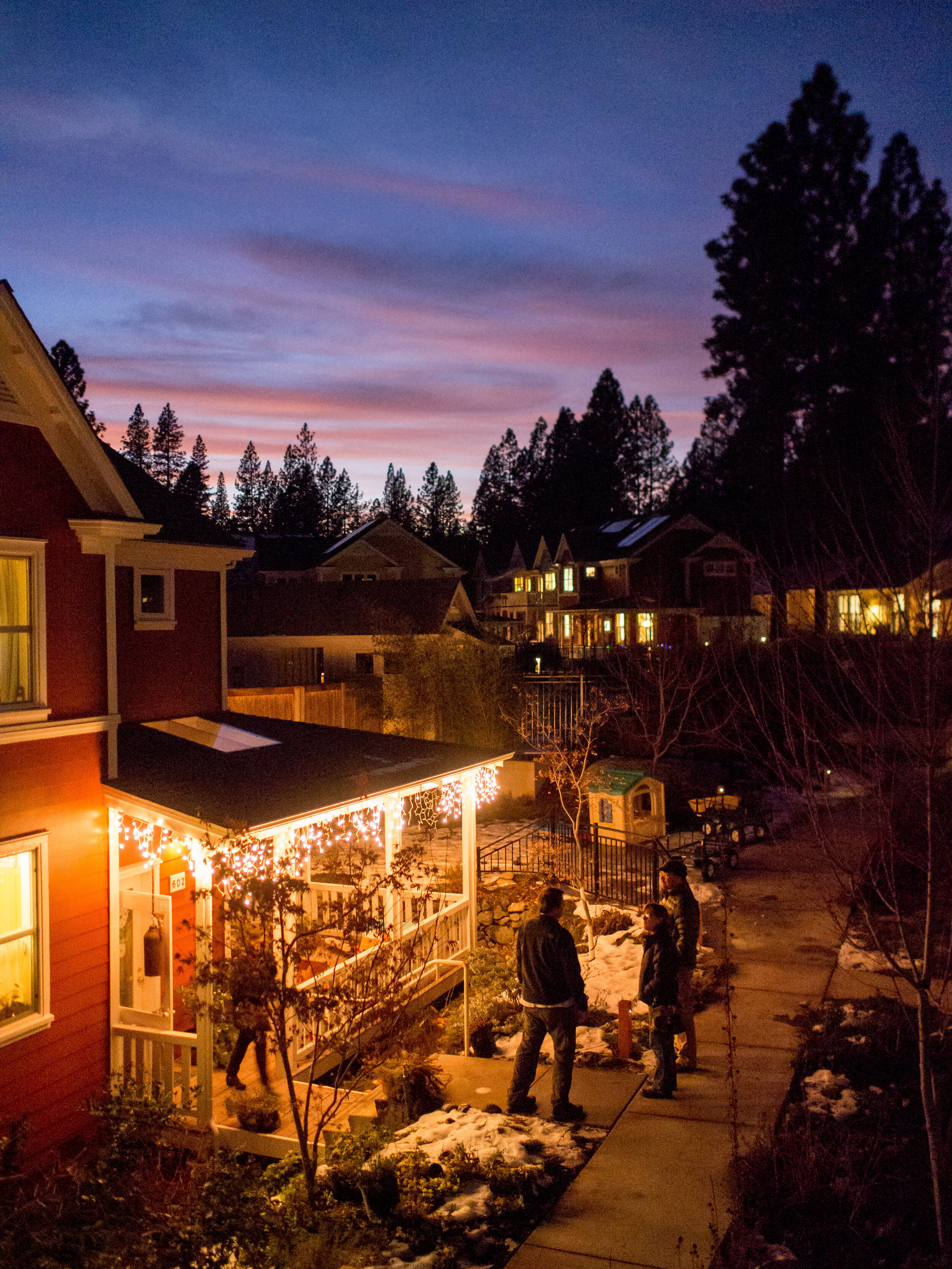 Nevada City Cohousing lights and sunset Photo by Tony Finnerty.jpg